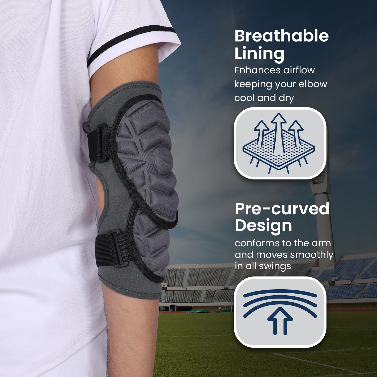 Defender Plus Baseball Elbow Guard with Adjustable Straps (Dark Gray)