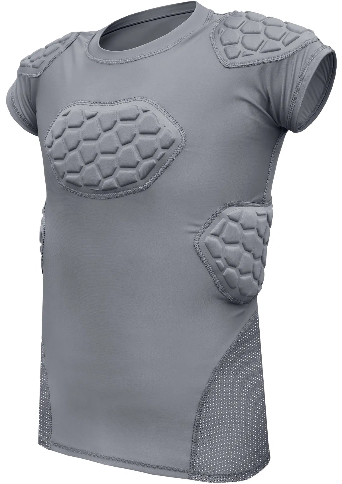 Elite 6-Pad Men's Padded Football Shirt with Chest, Shoulder, Ribs & Spine Protection Grey (Adult)