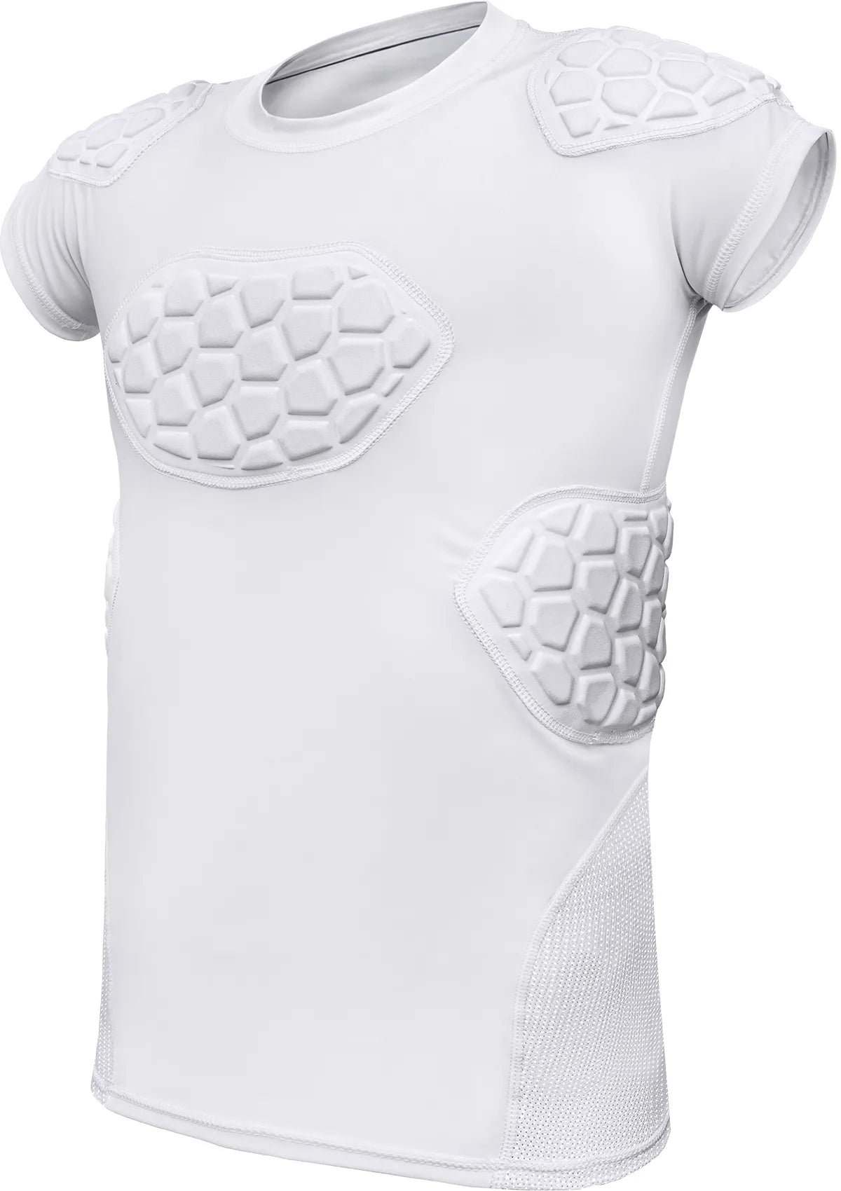 Elite 6-Pad Men's Padded Football Shirt with Chest, Shoulder, Ribs & Spine Protection White (Adult)