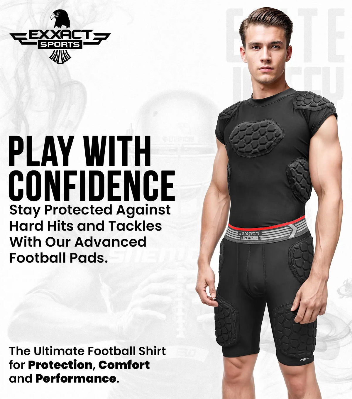 Football Rib Protctor Elite 6-Pad Men's Padded Football Shirt with Chest, Shoulder, Ribs ...