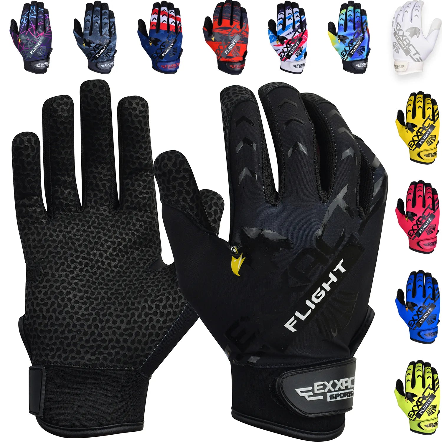 Flight Baseball Batting Gloves For Youth & Adult Black