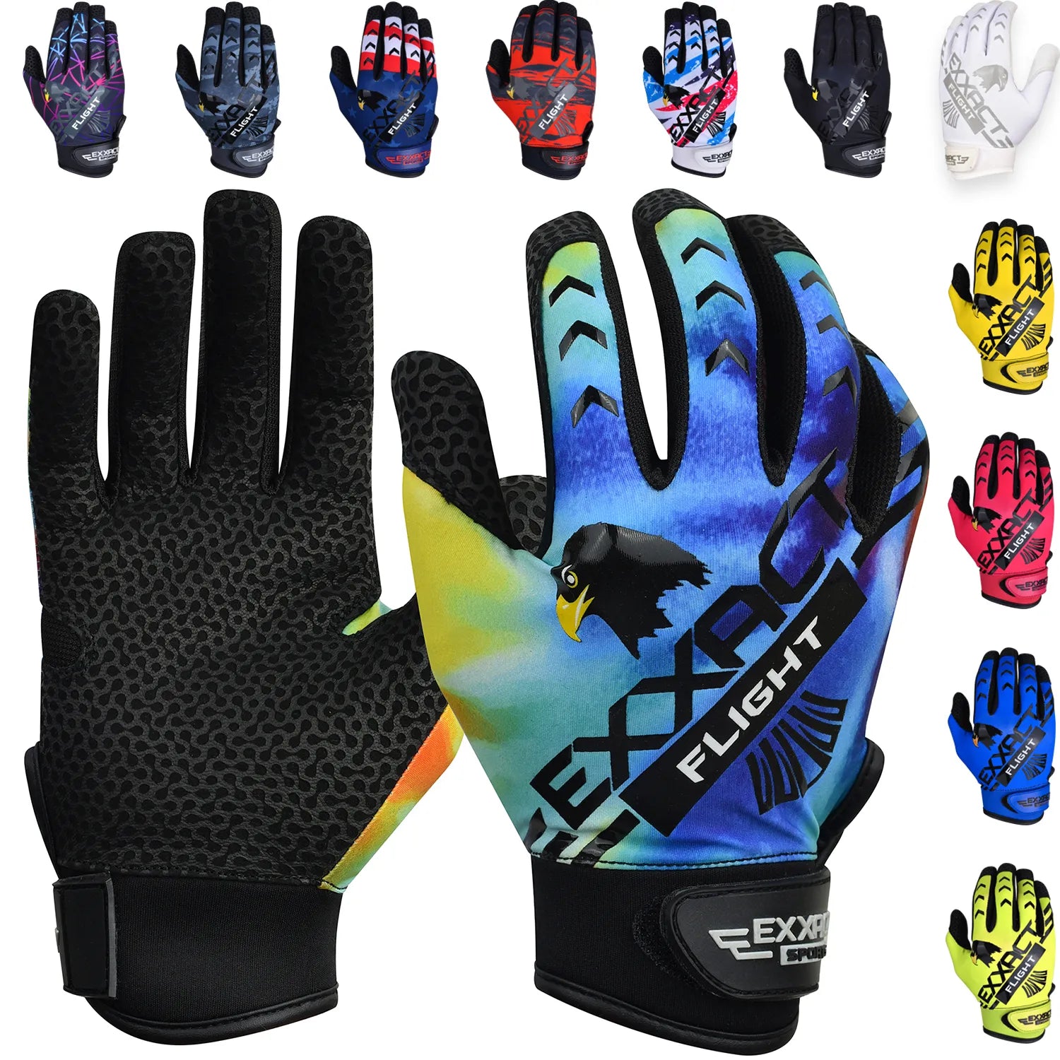 Flight Baseball Batting Gloves For Youth & Adult Rainbow