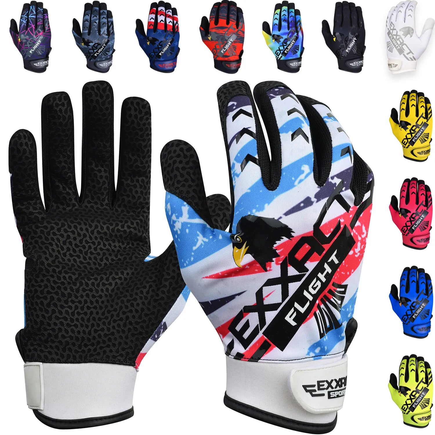 Flight Baseball Batting Gloves For Youth & Adult White Printed