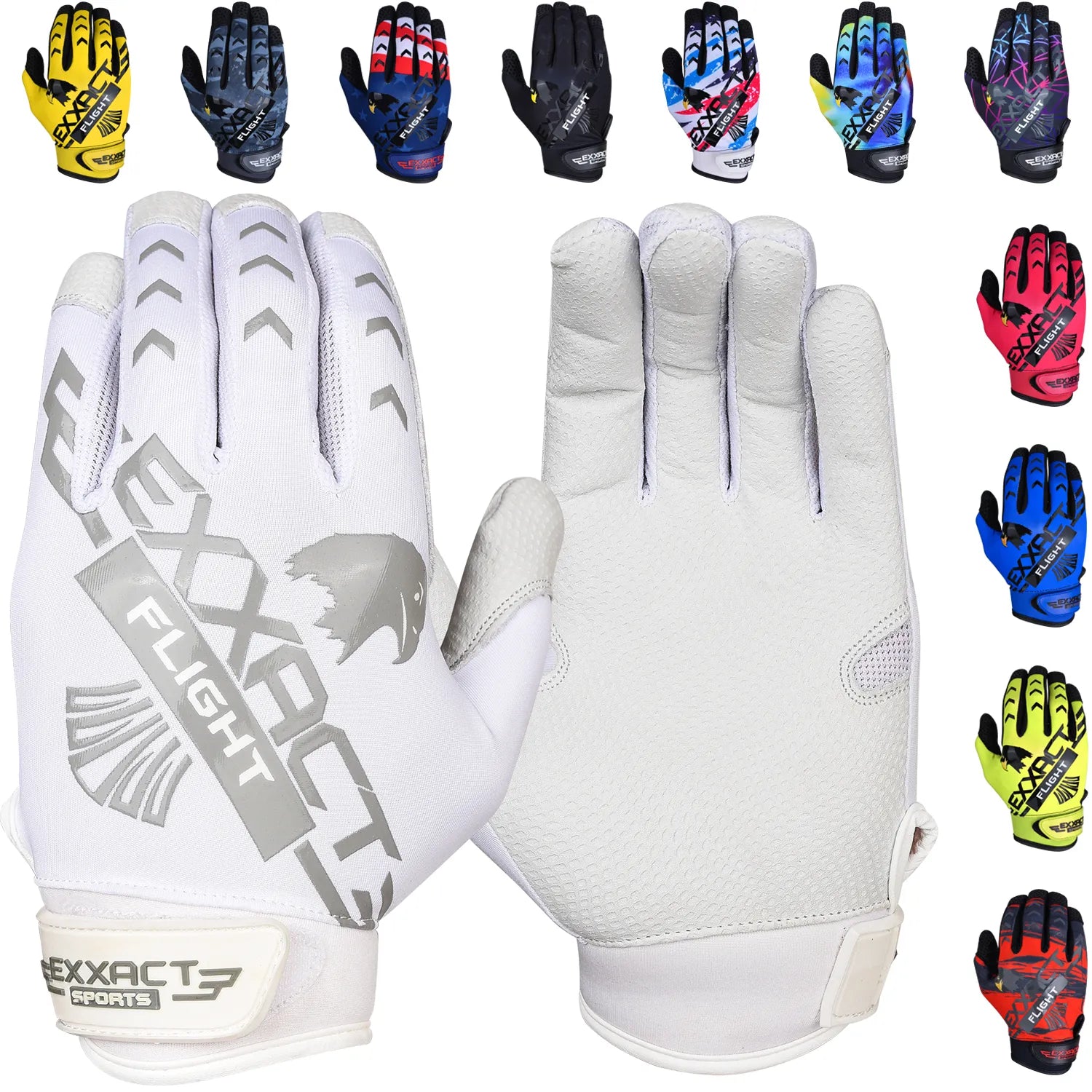 Flight Baseball Batting Gloves For Youth & Adult White