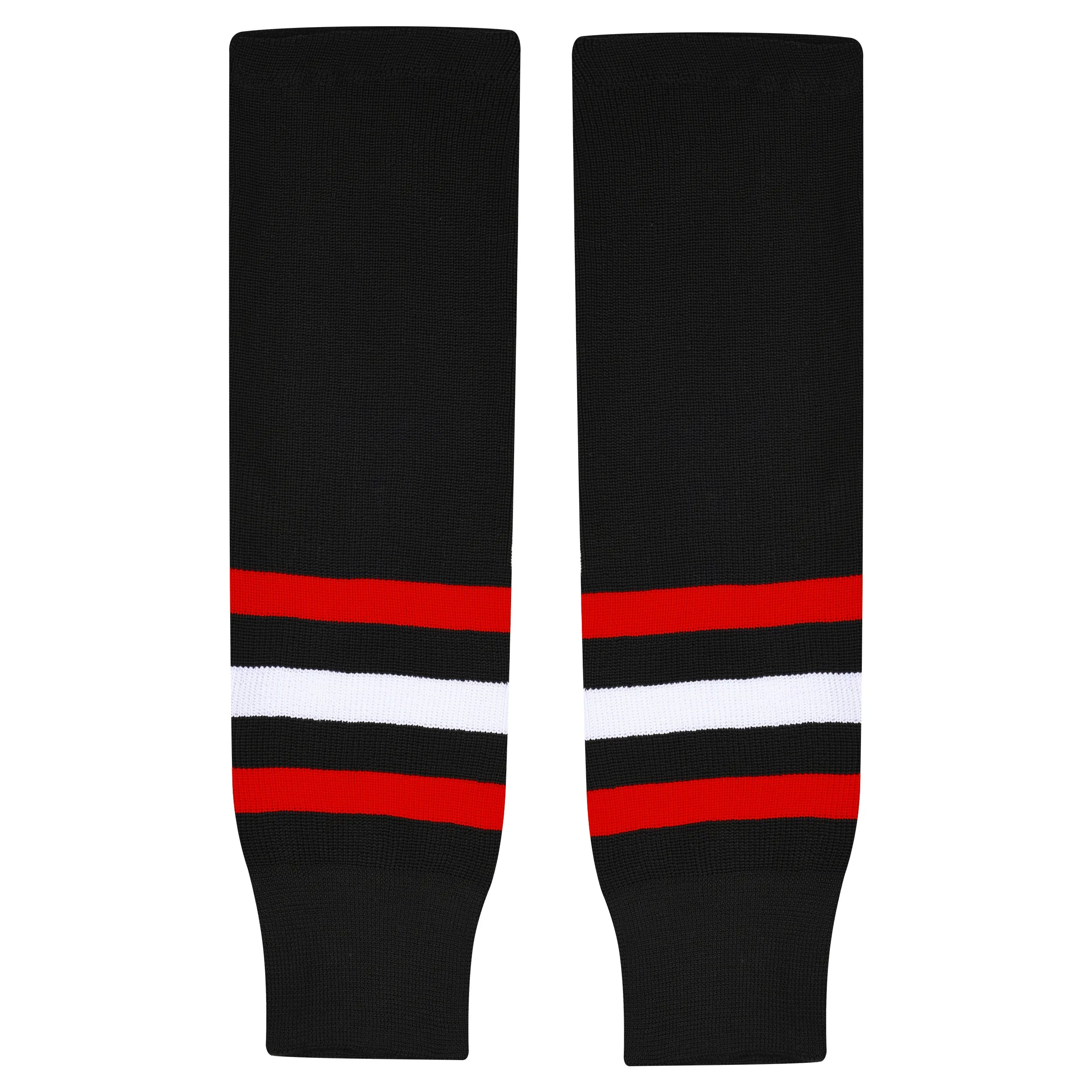 Knit Men & Women Hockey Socks  Black / Red & White