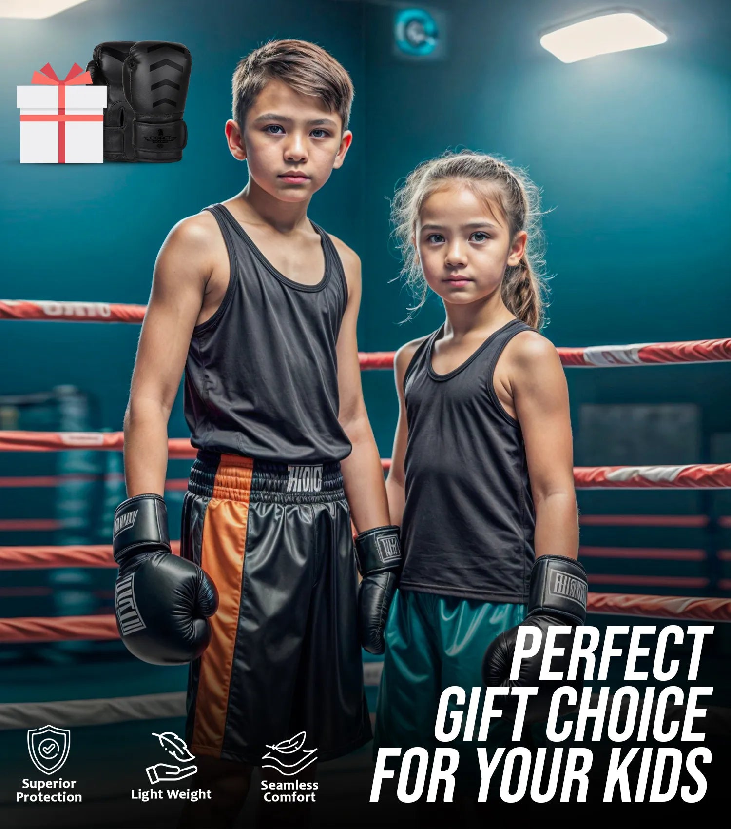 Kids Knockout Boxing Gloves with Padded Protection Black