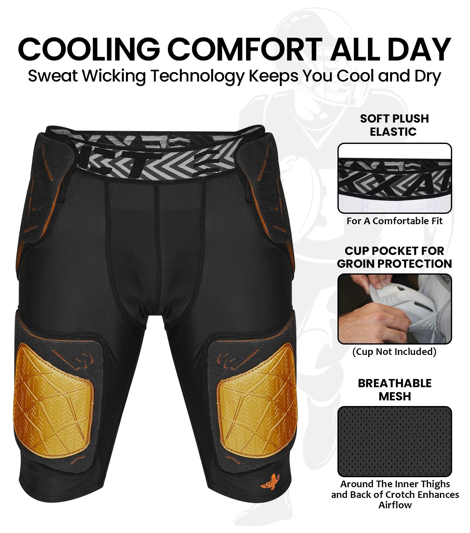 Men's Gladiator 5-Pad Football Girdle with Cup Pocket (White Bronze)