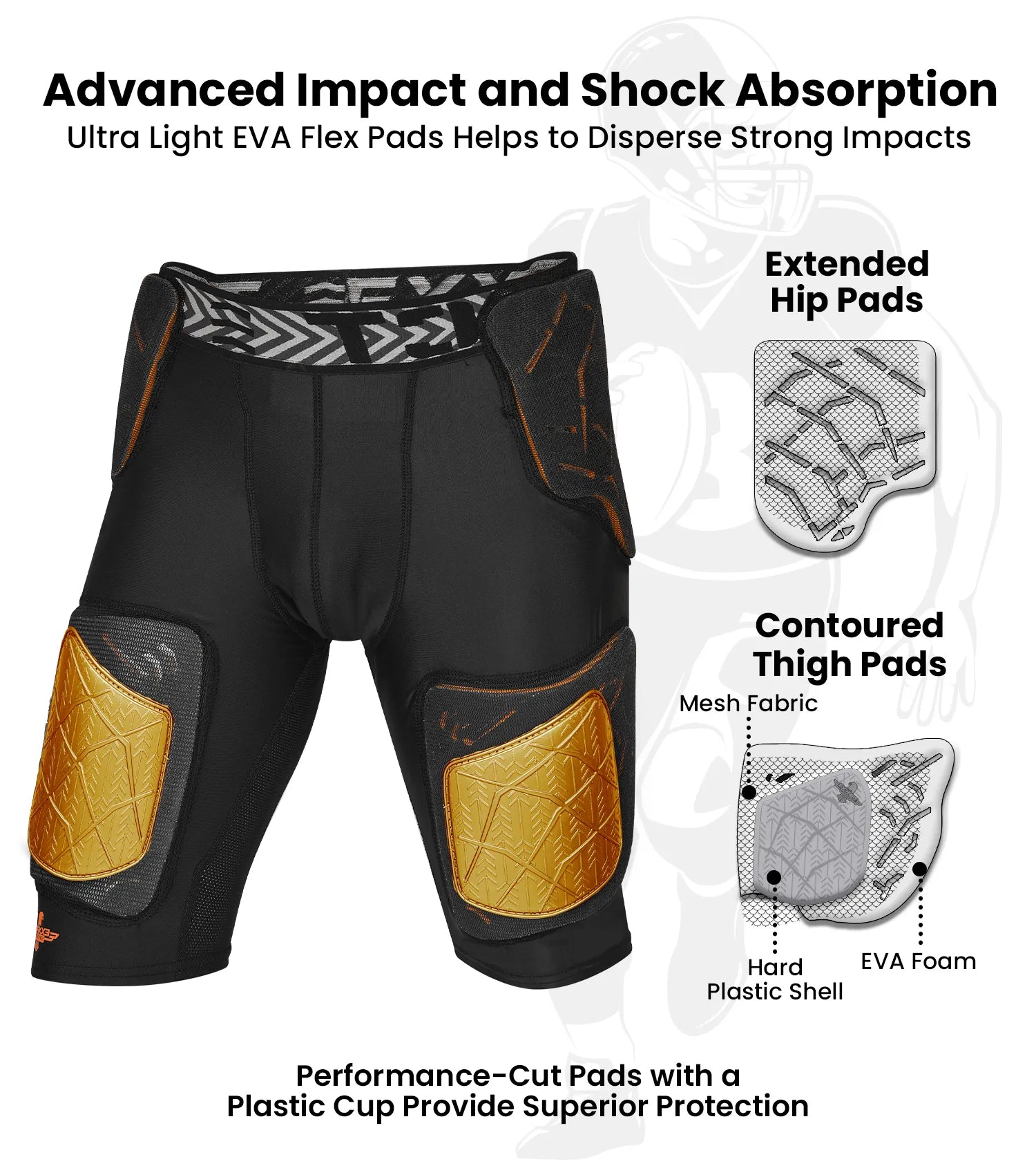 Men's Gladiator 5-Pad Football Girdle with Cup Pocket (White Bronze)
