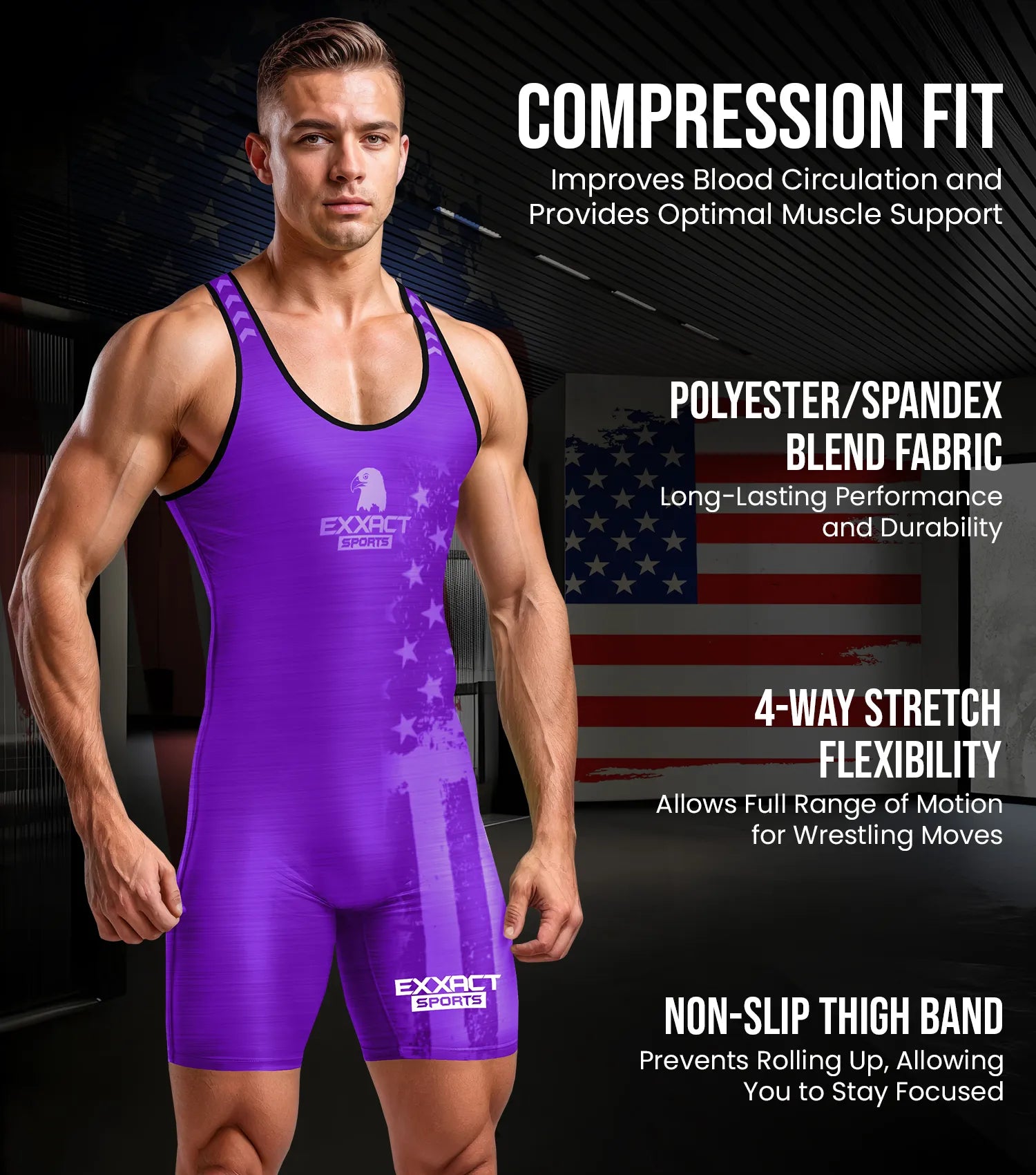 Men's Patriot Wrestling Singlets Purple (Adult)