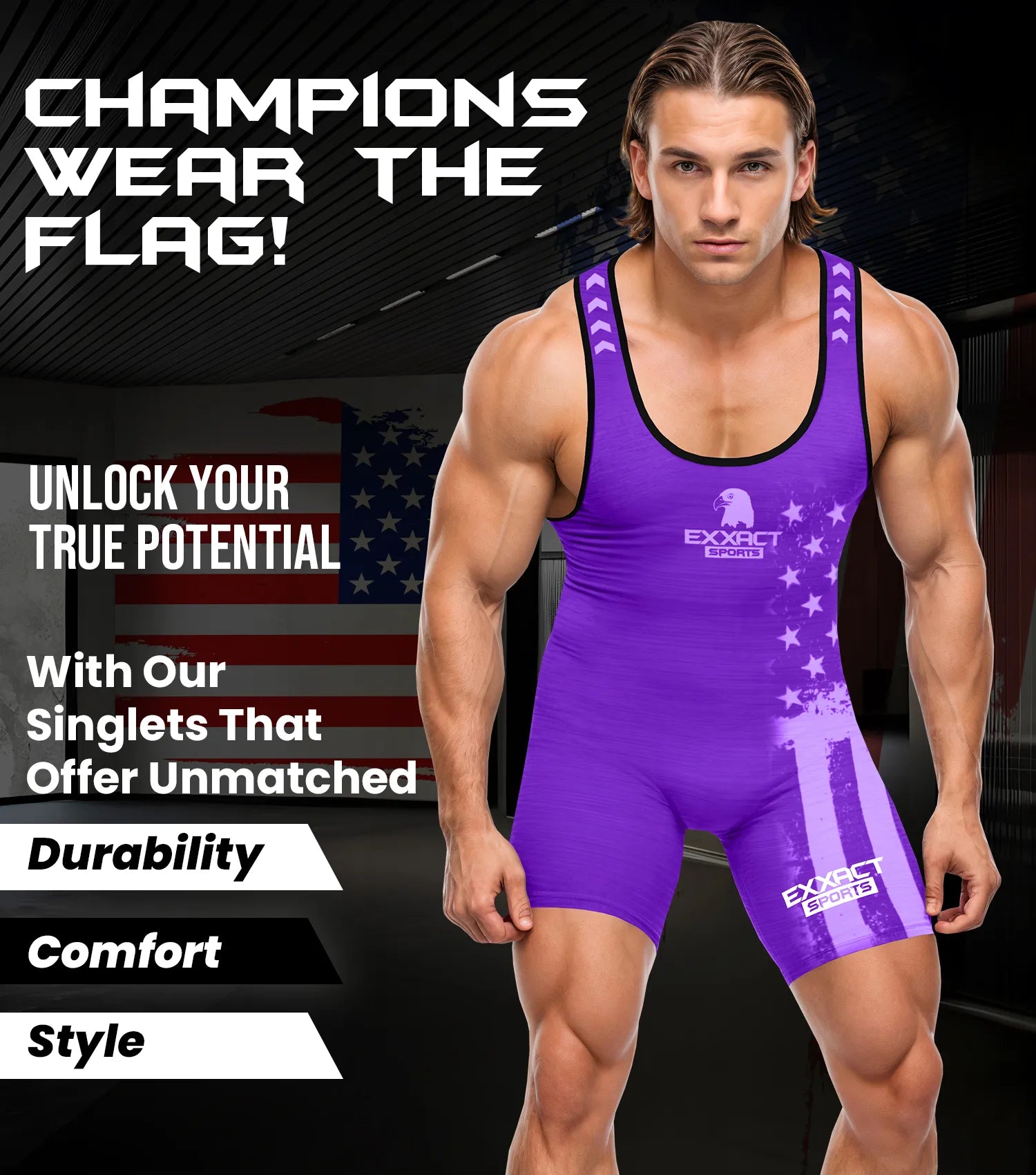 Men's Patriot Wrestling Singlets Purple (Adult)