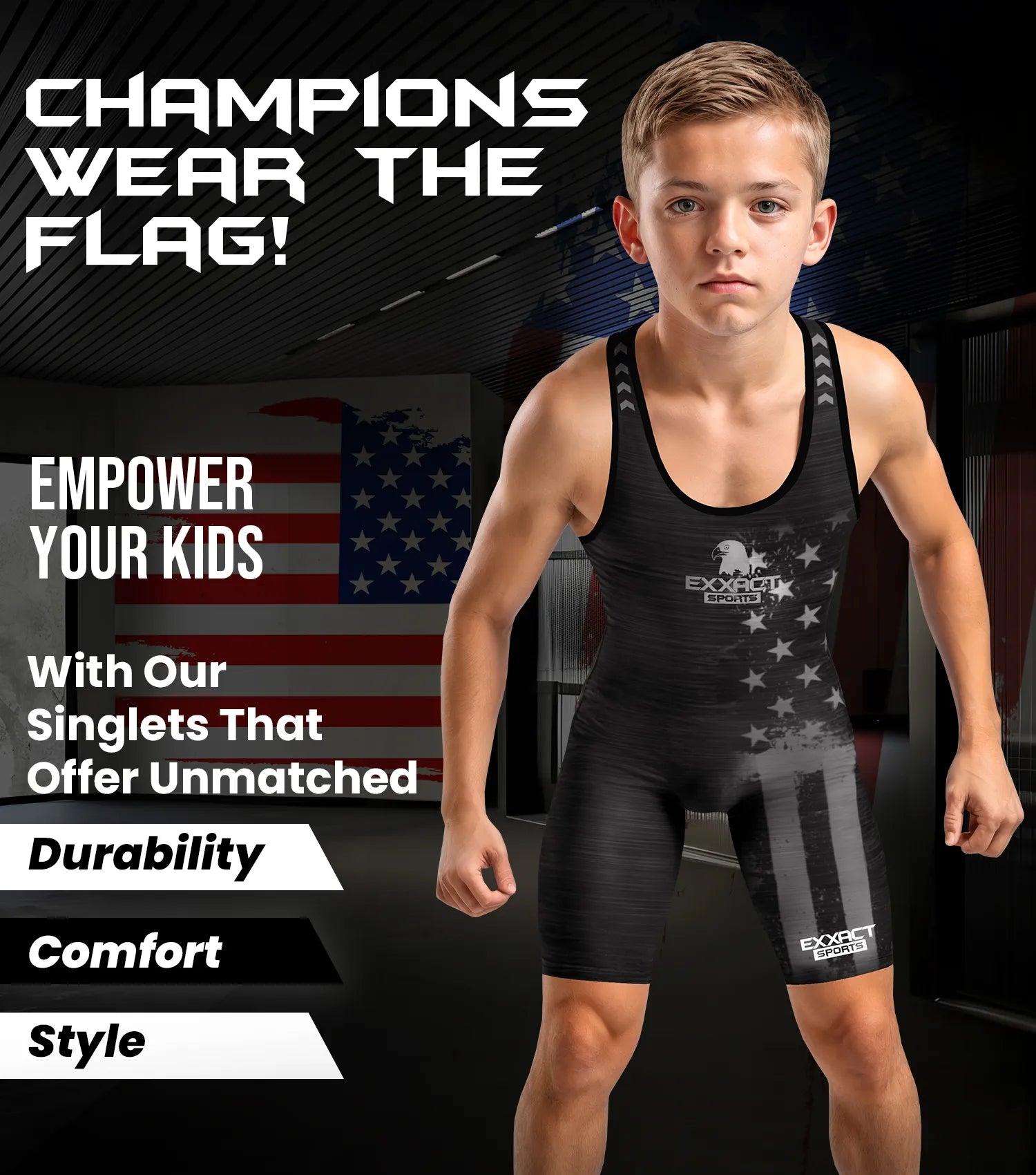 Boys Youth Patriot Wrestling Singlets Black