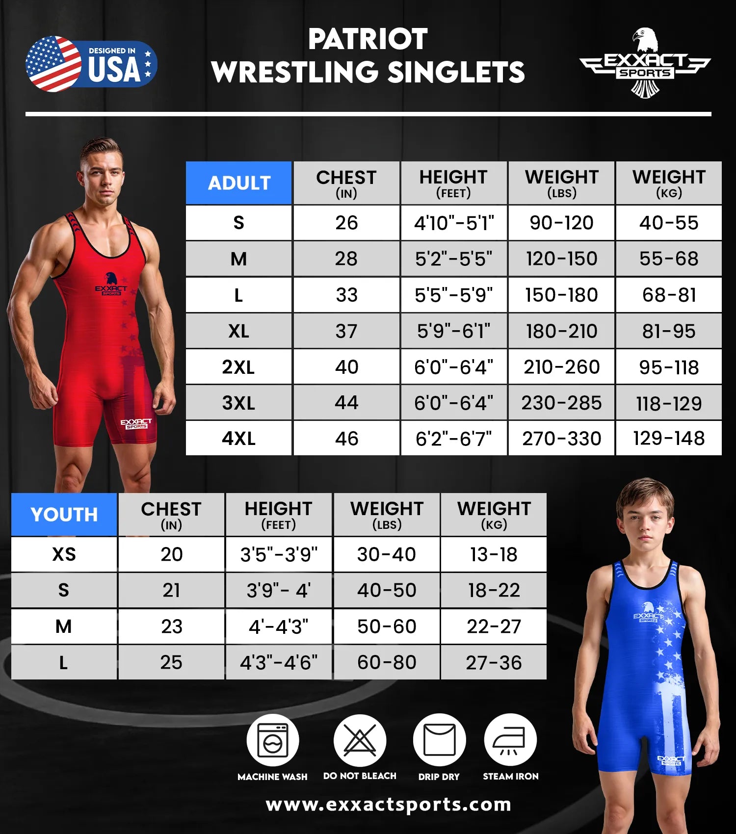 Boys Youth Patriot Wrestling Singlets Black