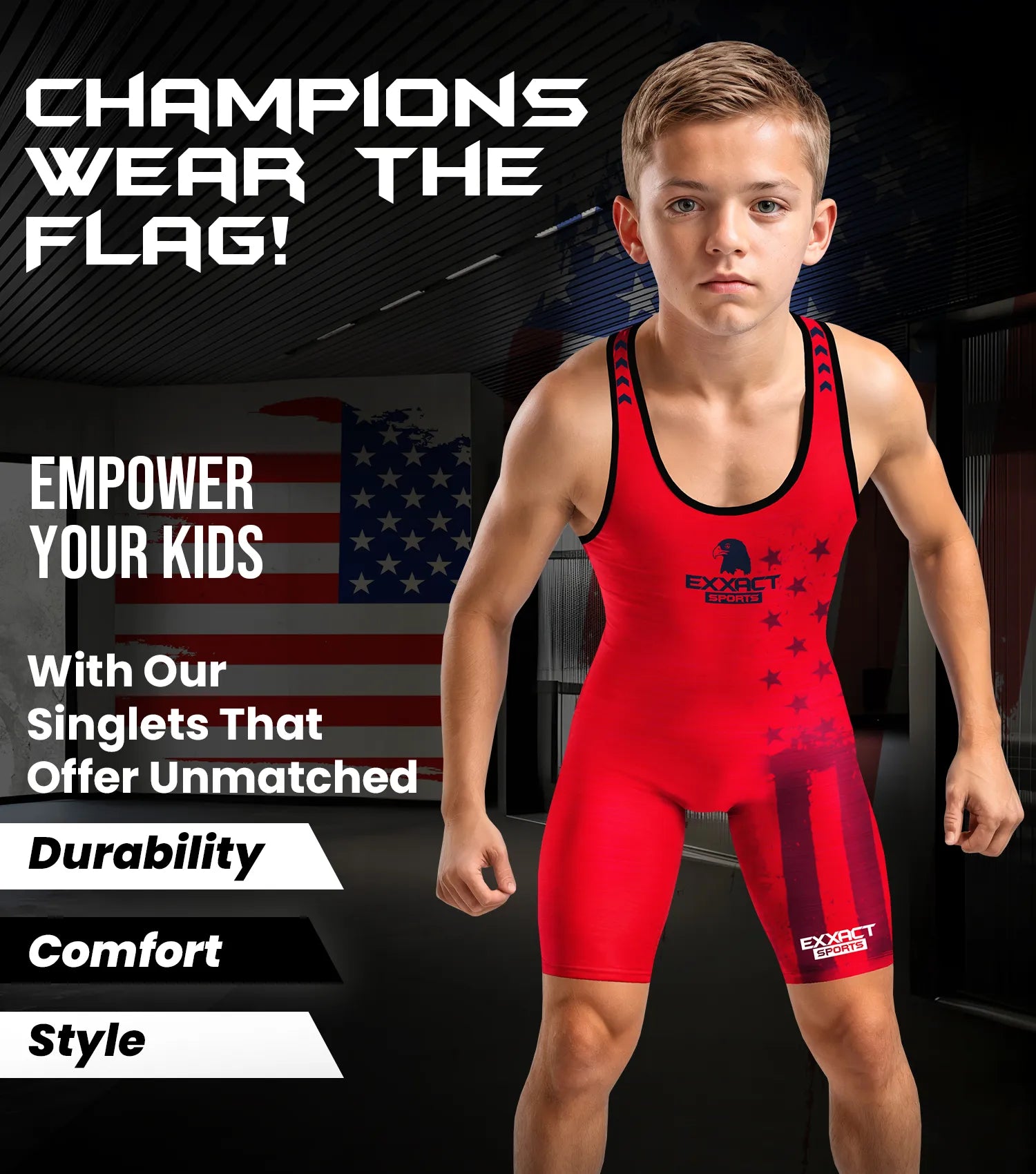 Boys Youth Patriot Wrestling Singlets Red