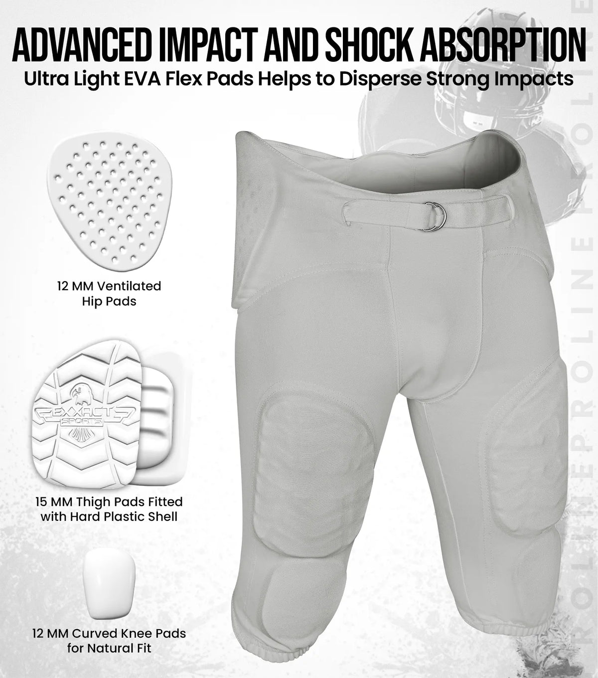 Football Inner Proline Men Integrated Football Pants with 7 Flex Pads Silver Adult ...