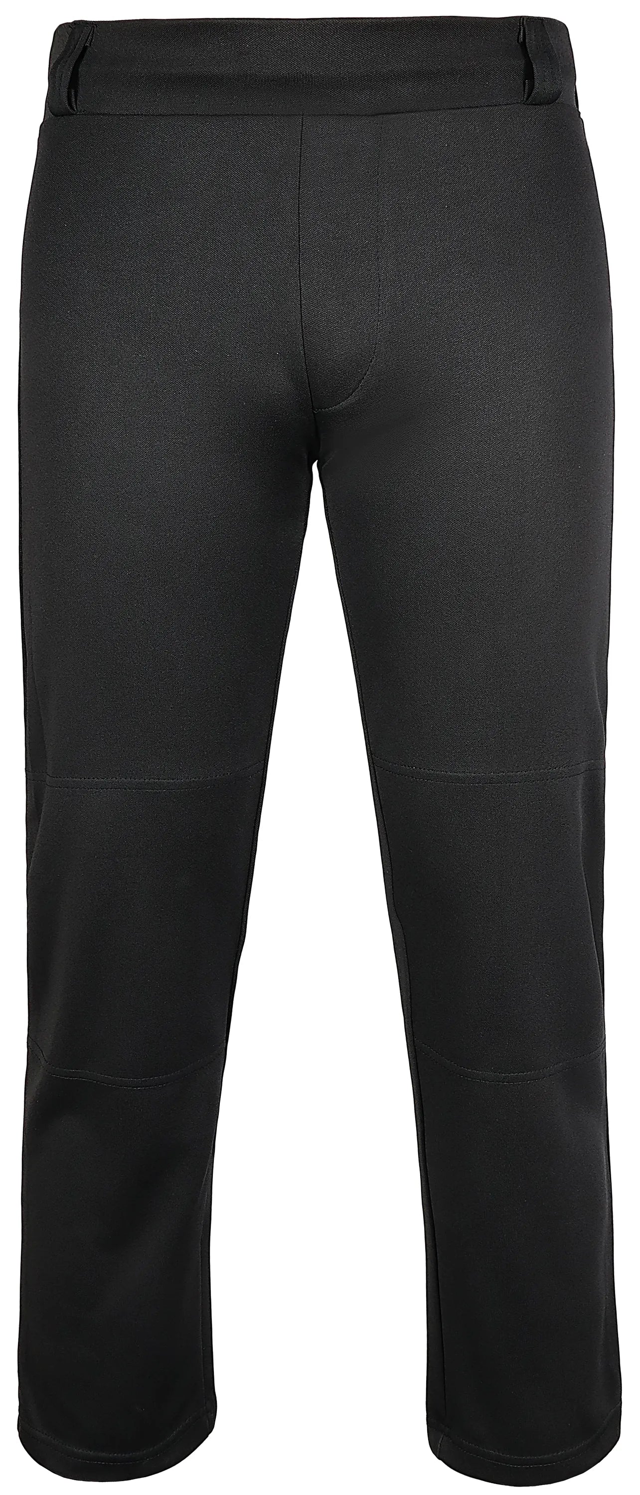 Pull-Up Boys Baseball Pants with Adjustable Drawstring, Full Length & Open Bottom (Black)