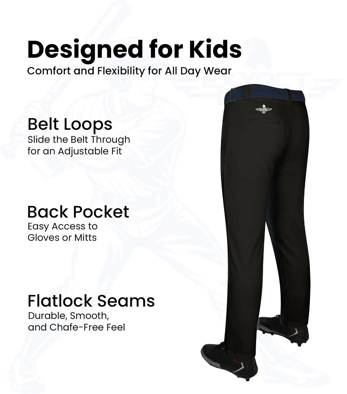 Pull Baseball Pull-Up Boys Baseball Pants - Full Length | exxactsports