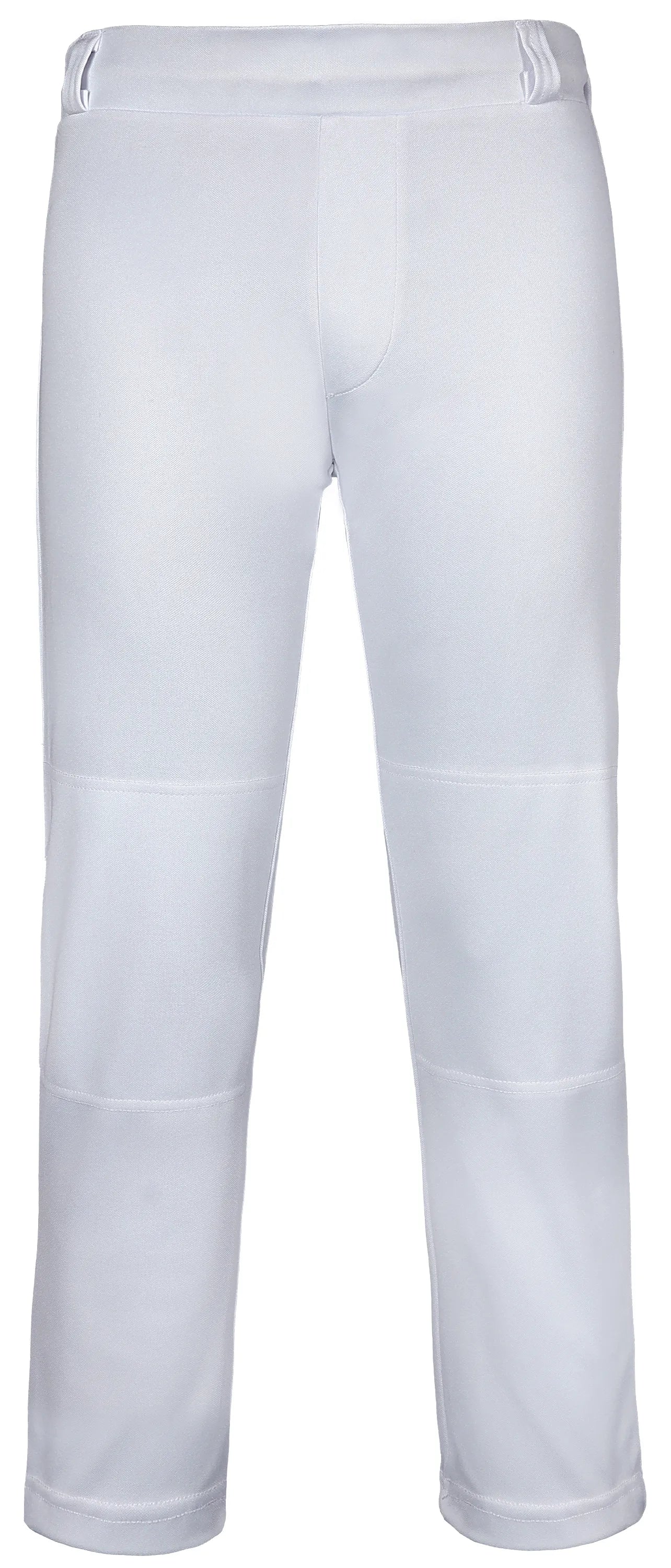 Pull-Up Boys Baseball Pants with Adjustable Drawstring, Full Length & Open Bottom (White)