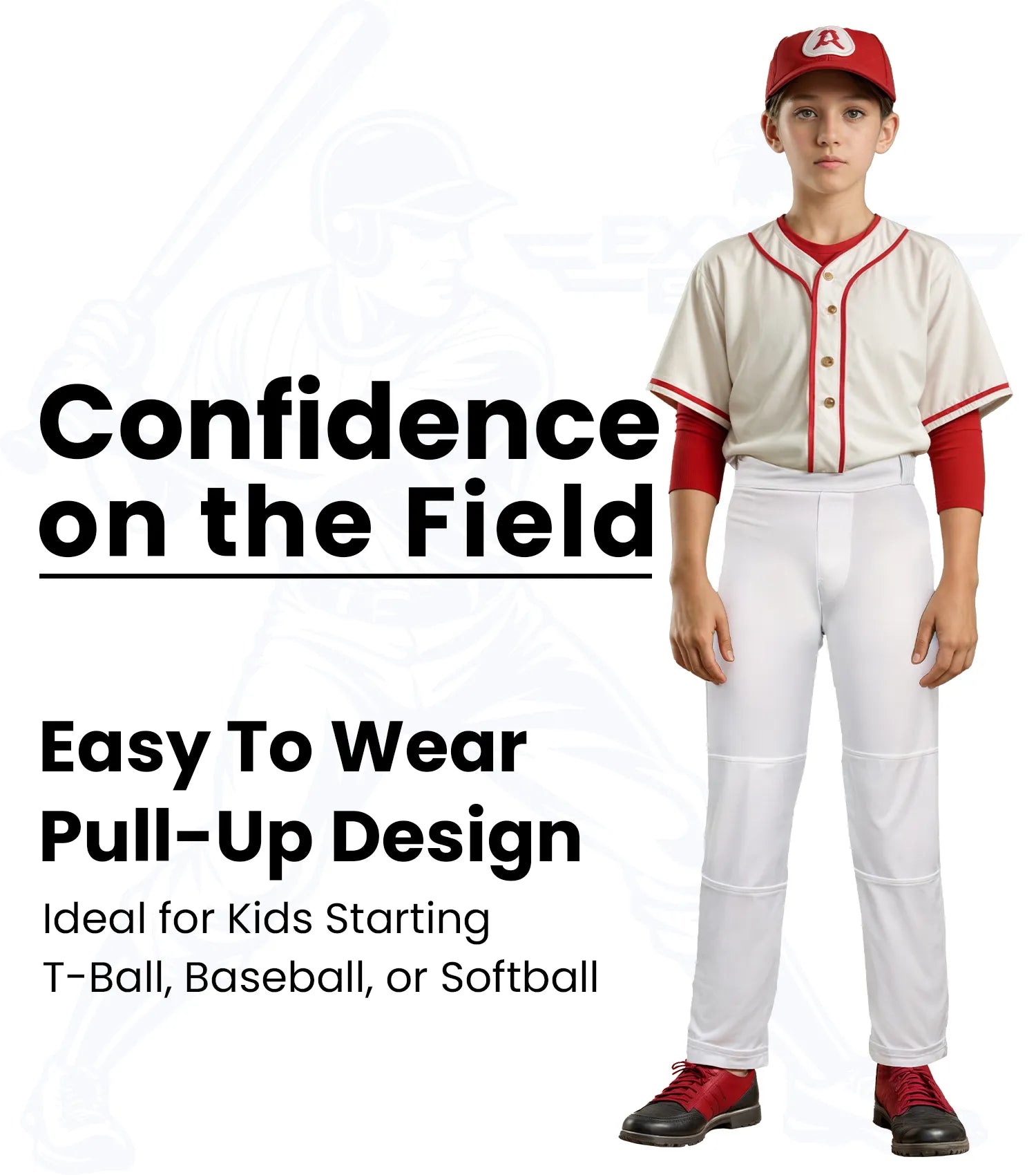 Pull-Up Boys Baseball Pants - Full Length | exxactsports