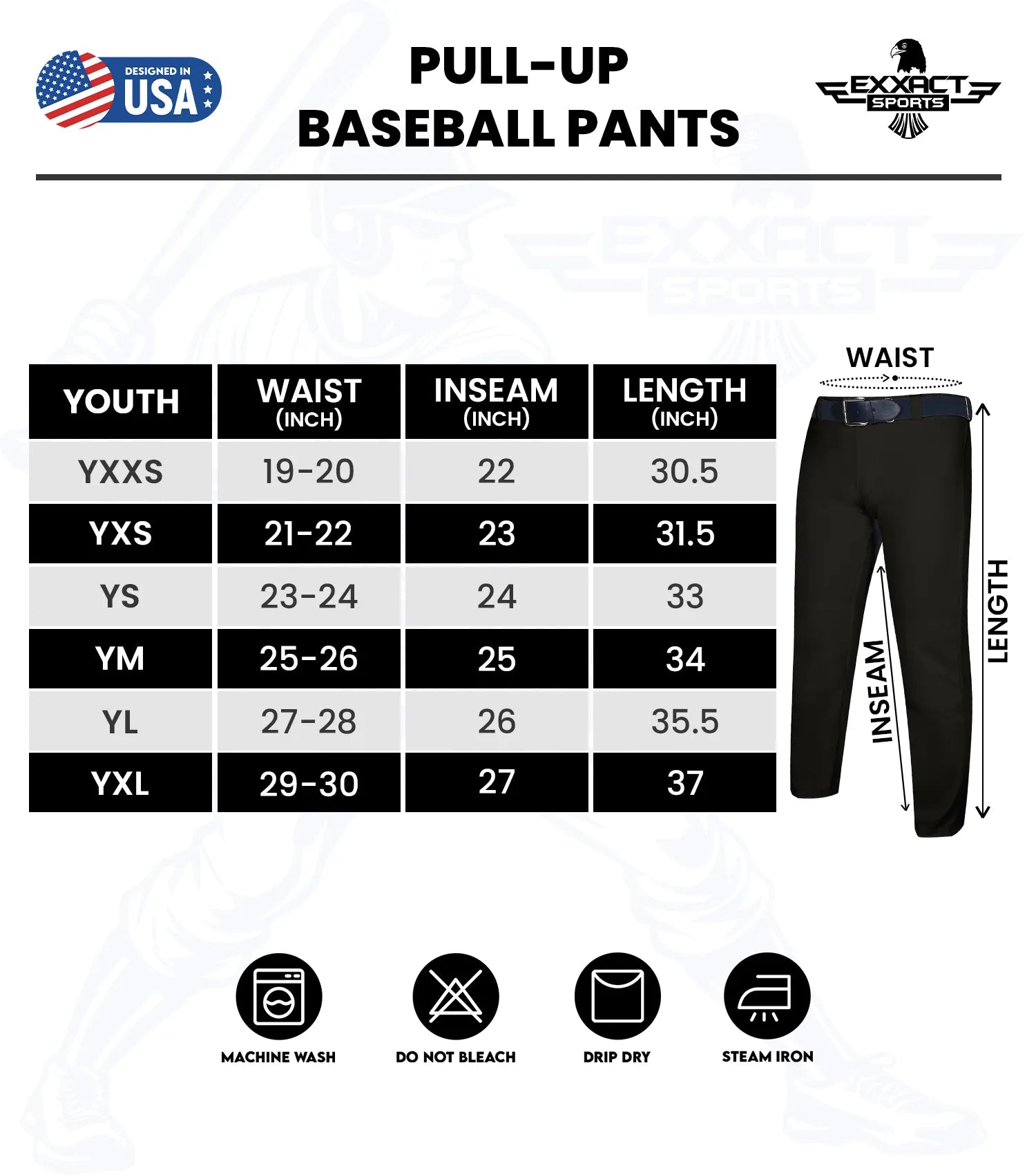 Pull-Up Boys Baseball Pants - Full Length | exxactsports