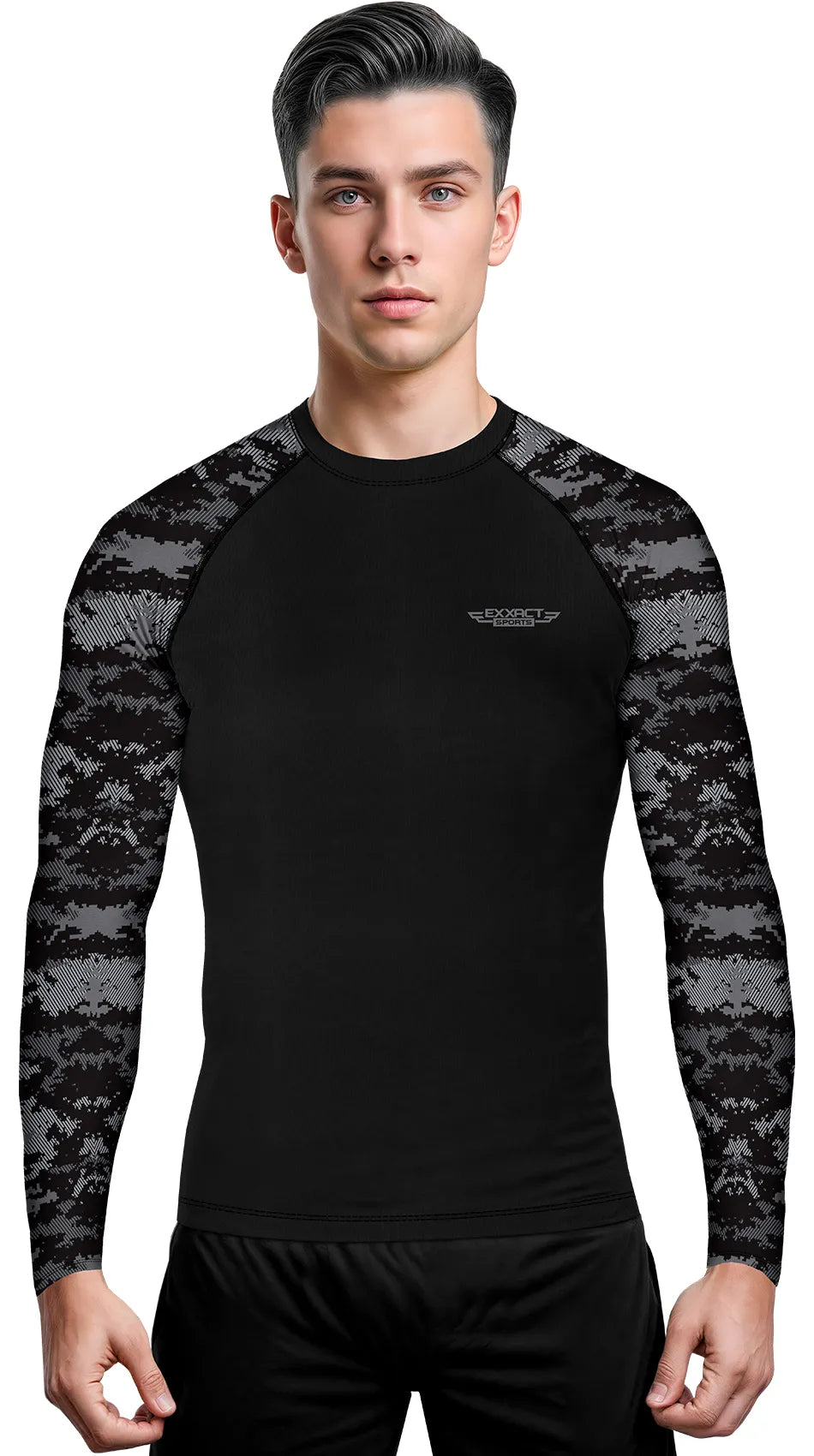 Men's Black Camo BJJ Rash Guard Long Sleeve