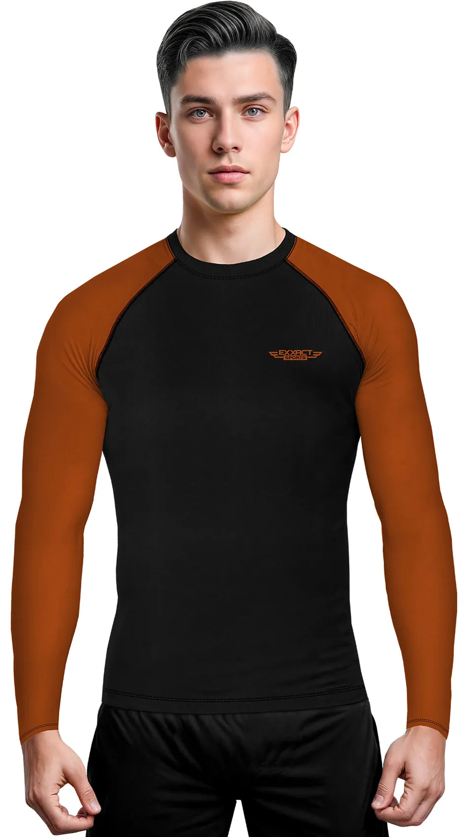 Men's Brown BJJ Rash Guard Long Sleeve