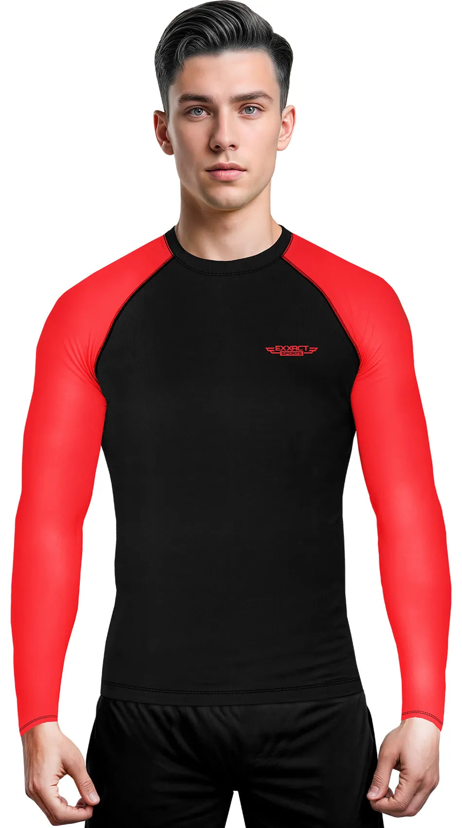 Men's Red BJJ Rash Guard Long Sleeve