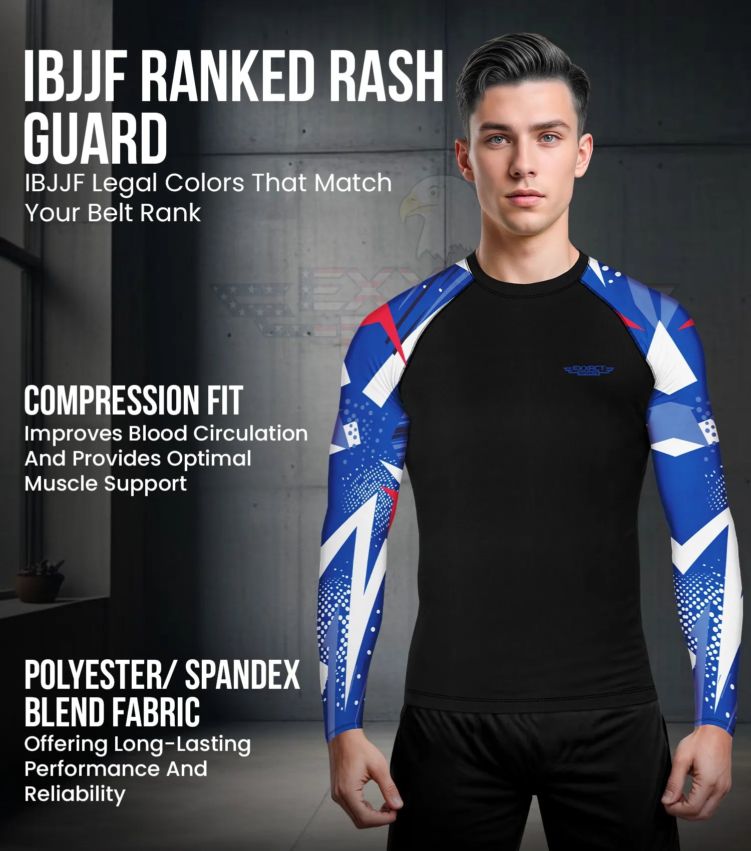 Men's Blue Texture BJJ Rash Guard Long Sleeve