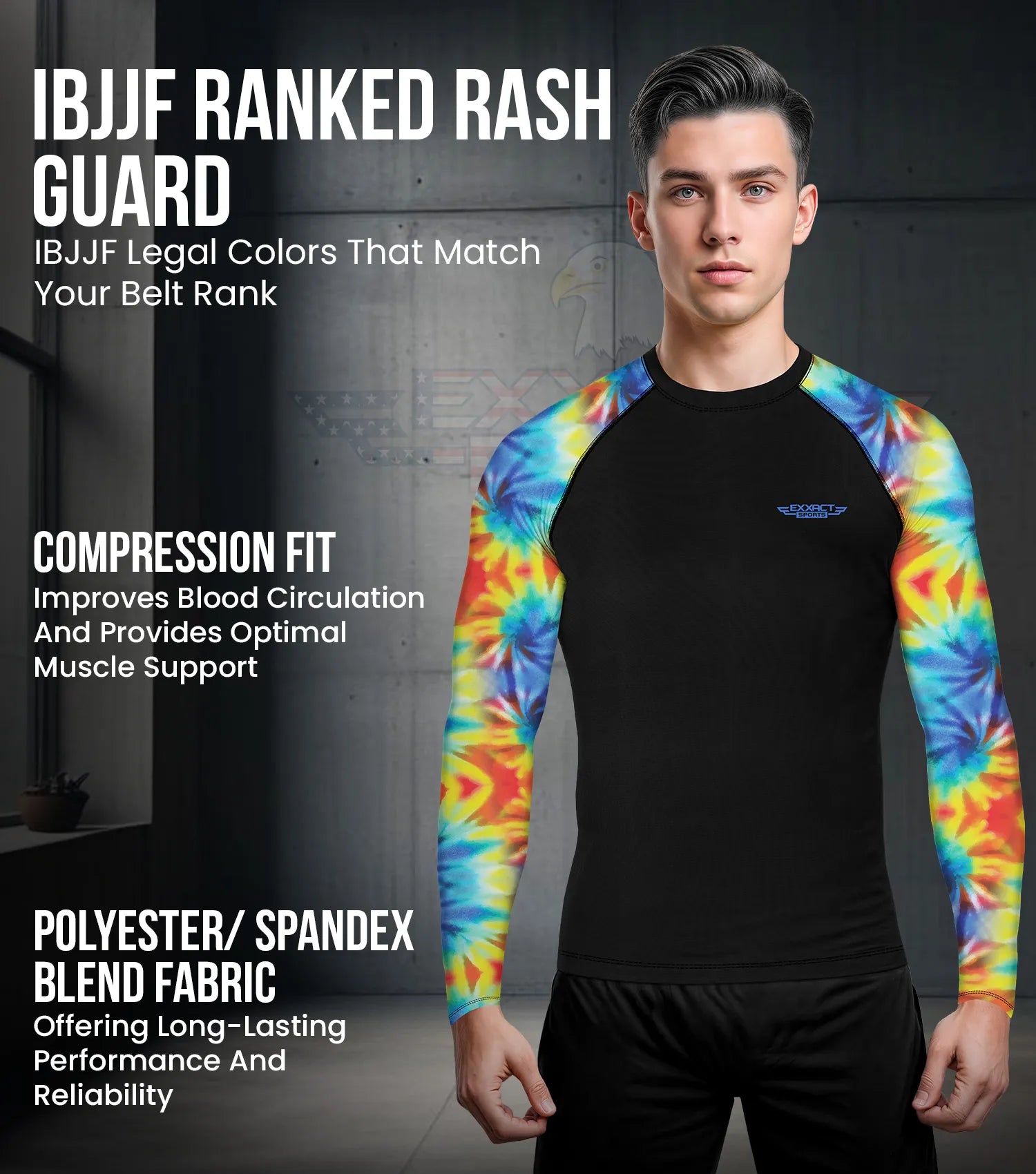 Men's Tie Dye BJJ Rash Guard Long Sleeve