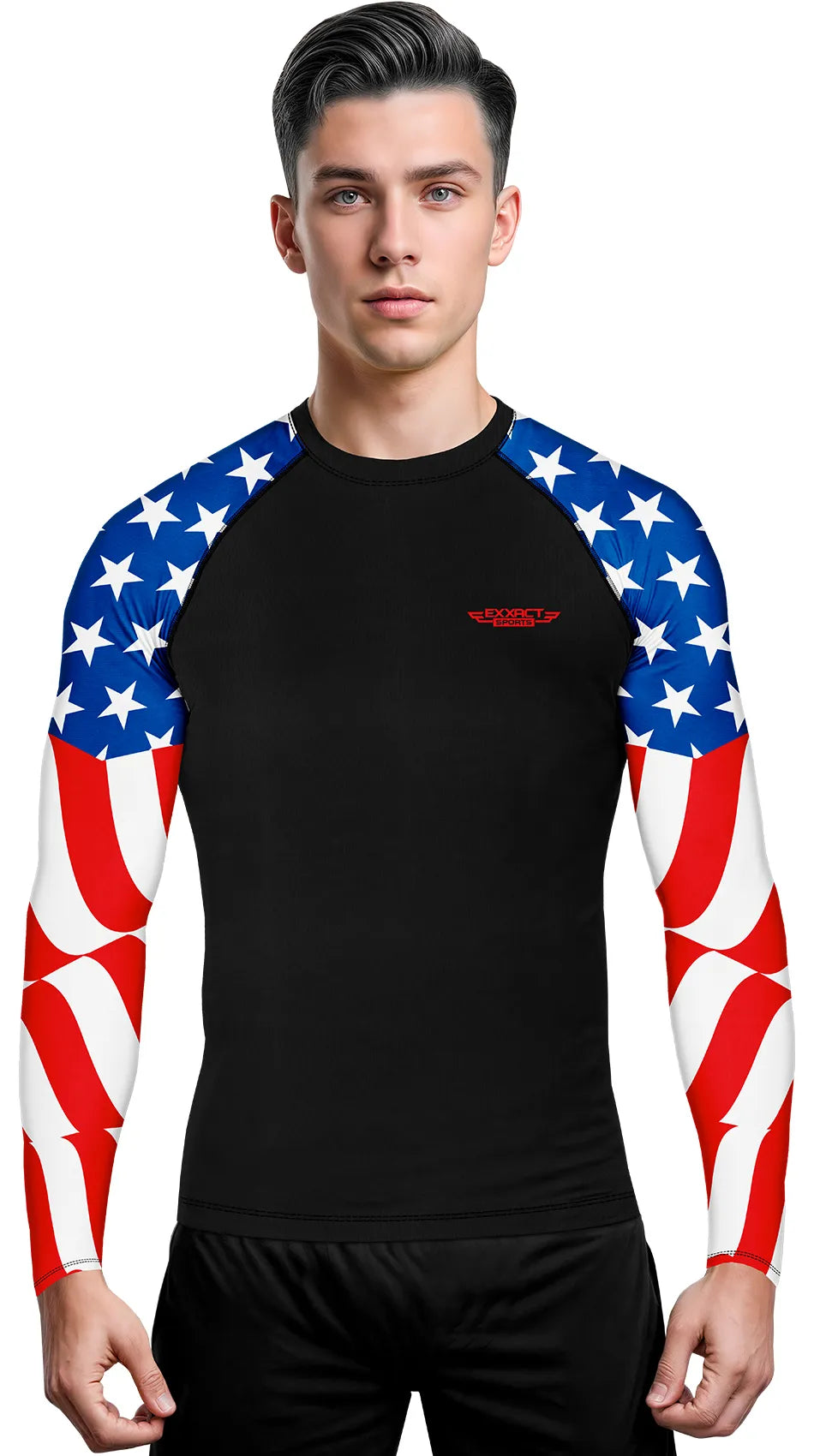 Men's Usa Flag BJJ Rash Guard Long Sleeve