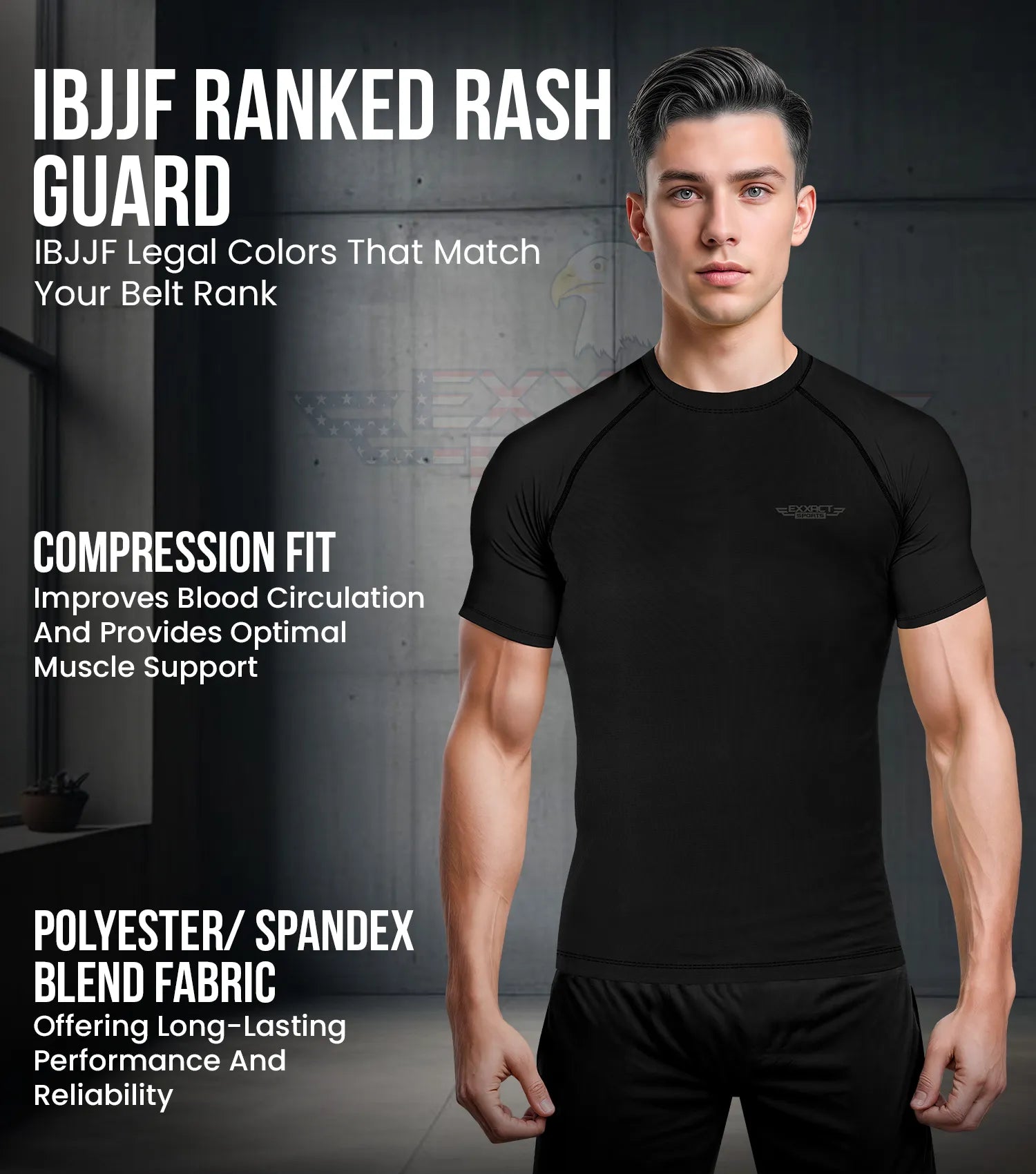 Men's Black BJJ Rash Guard Short Sleeve | Exxact Sports