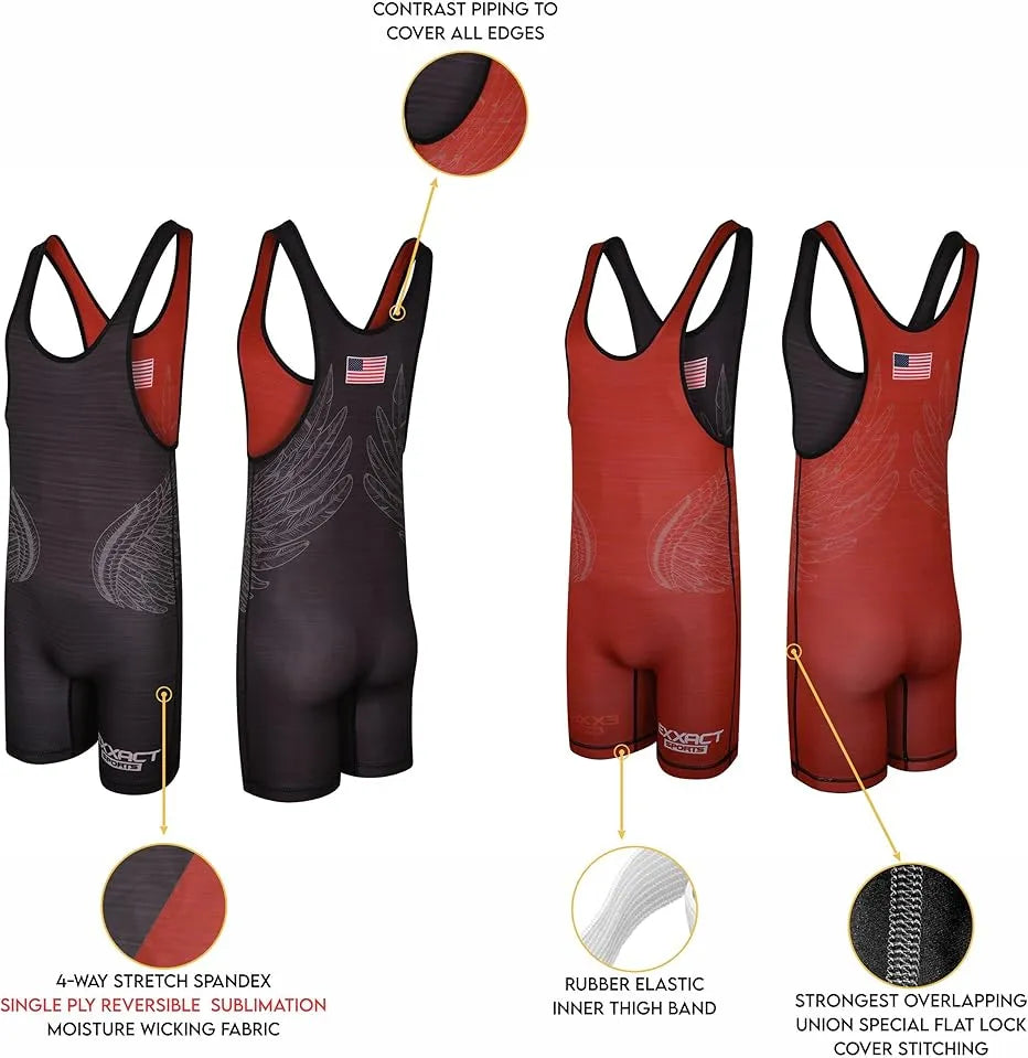 REVERSIBLE WRESTLING SINGLET FOR GYMNASTIC & MMA Red Texture (UNISEX ADULT/YOUTH)