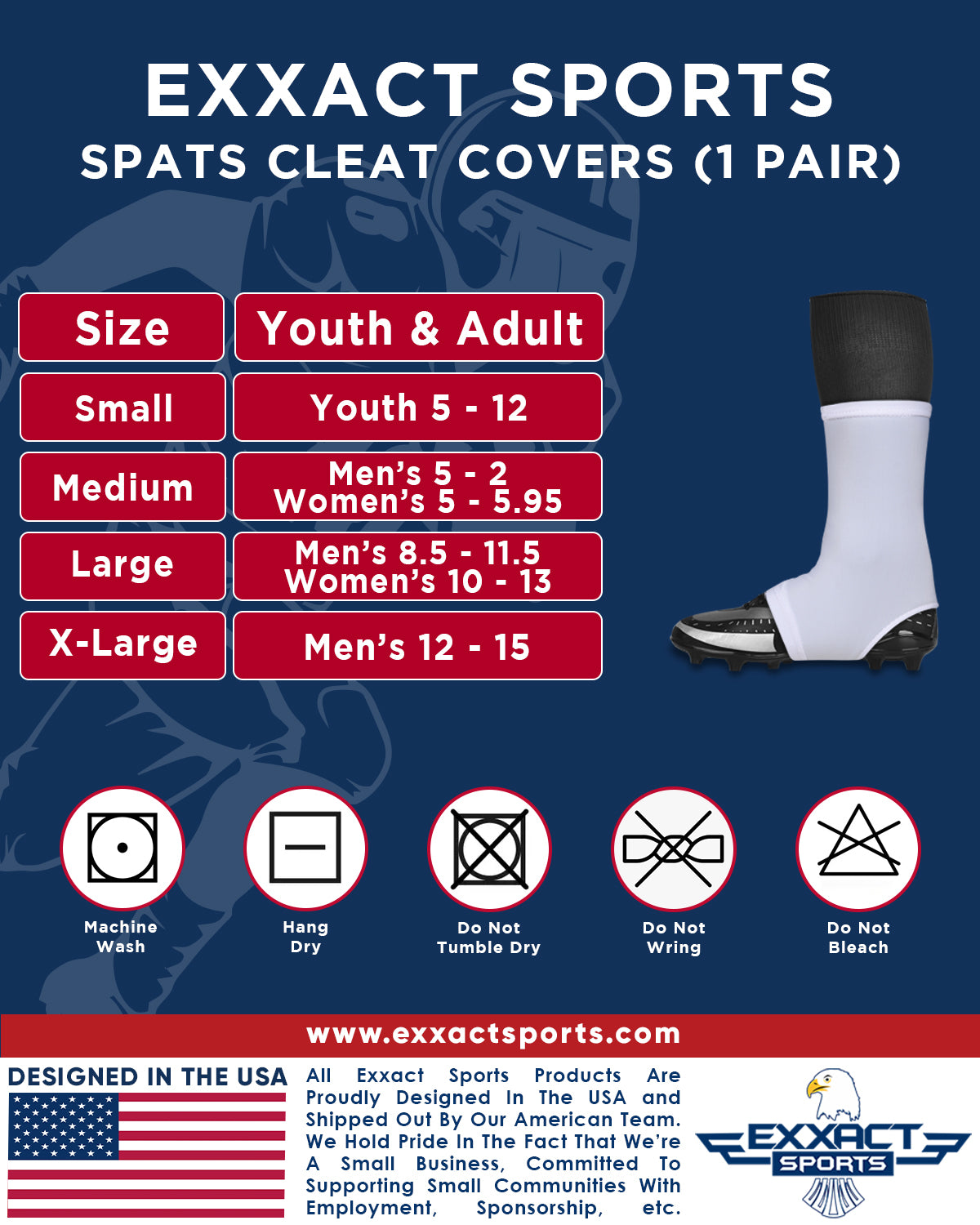 Spats Cleat Men & Boys Football Covers Bruashy Usa Flag