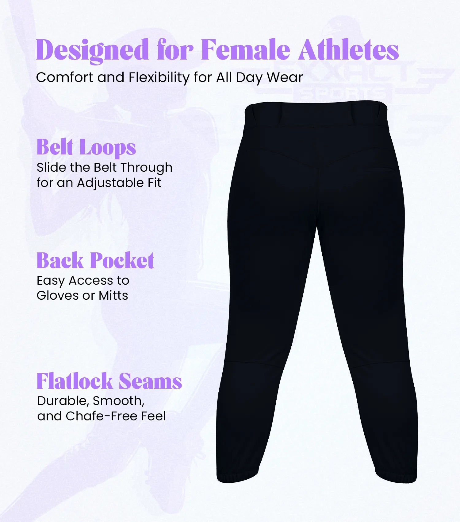 Knicker/Yoga Style Softball Pants For Girls (Black)