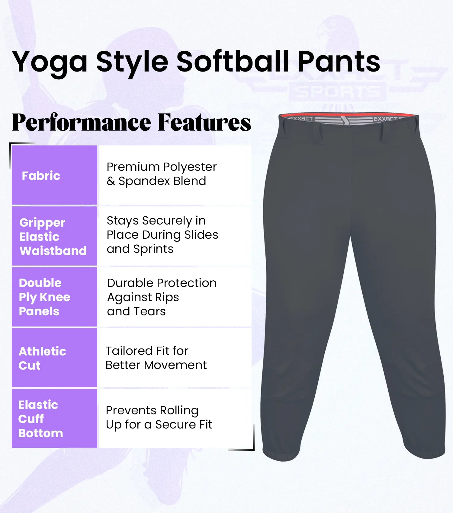 Yoga/Knicker Style Softball Pants For Women (Charcoal)