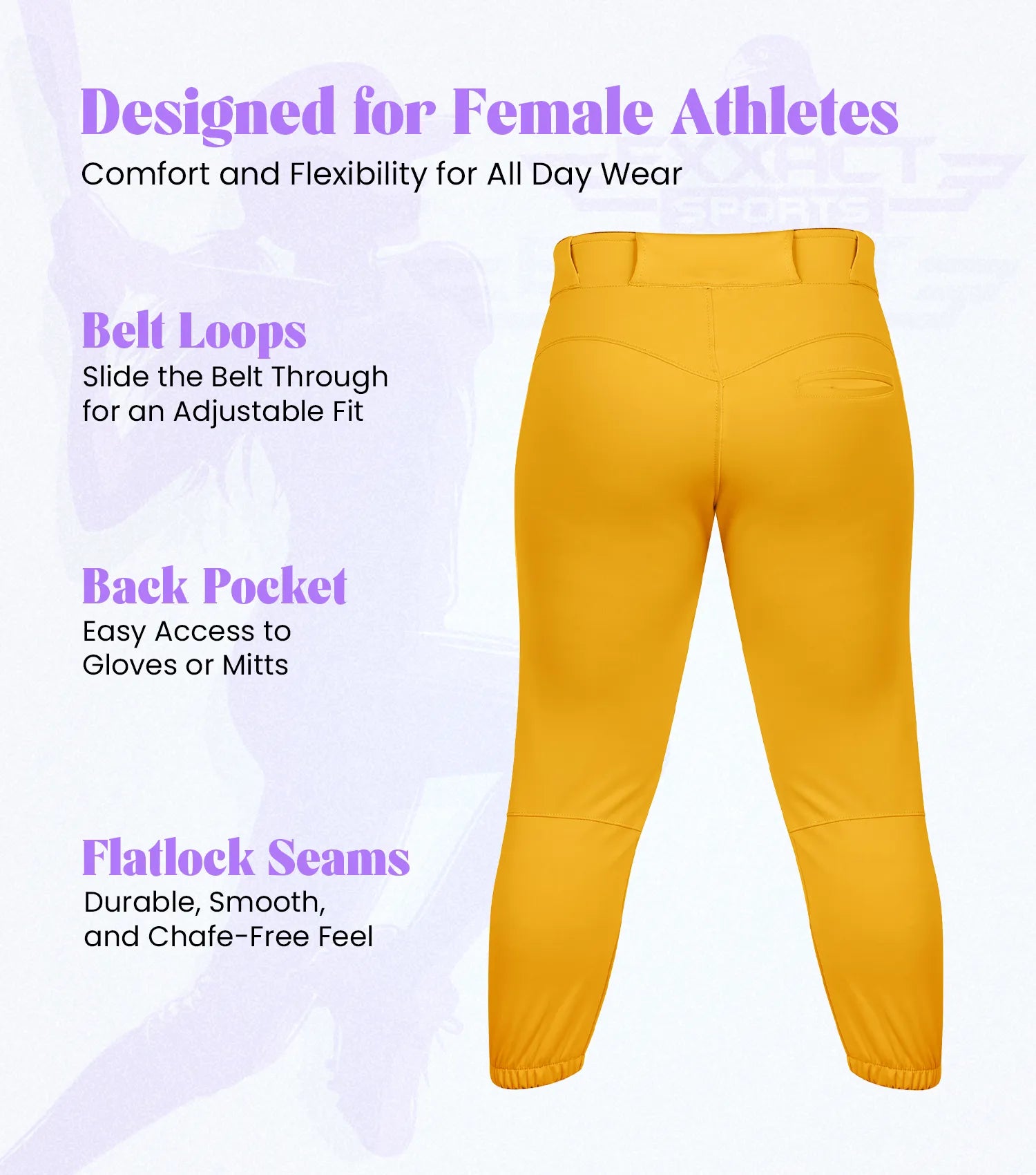 Yoga/Knicker Style Softball Pants For Women (Athletic Gold)