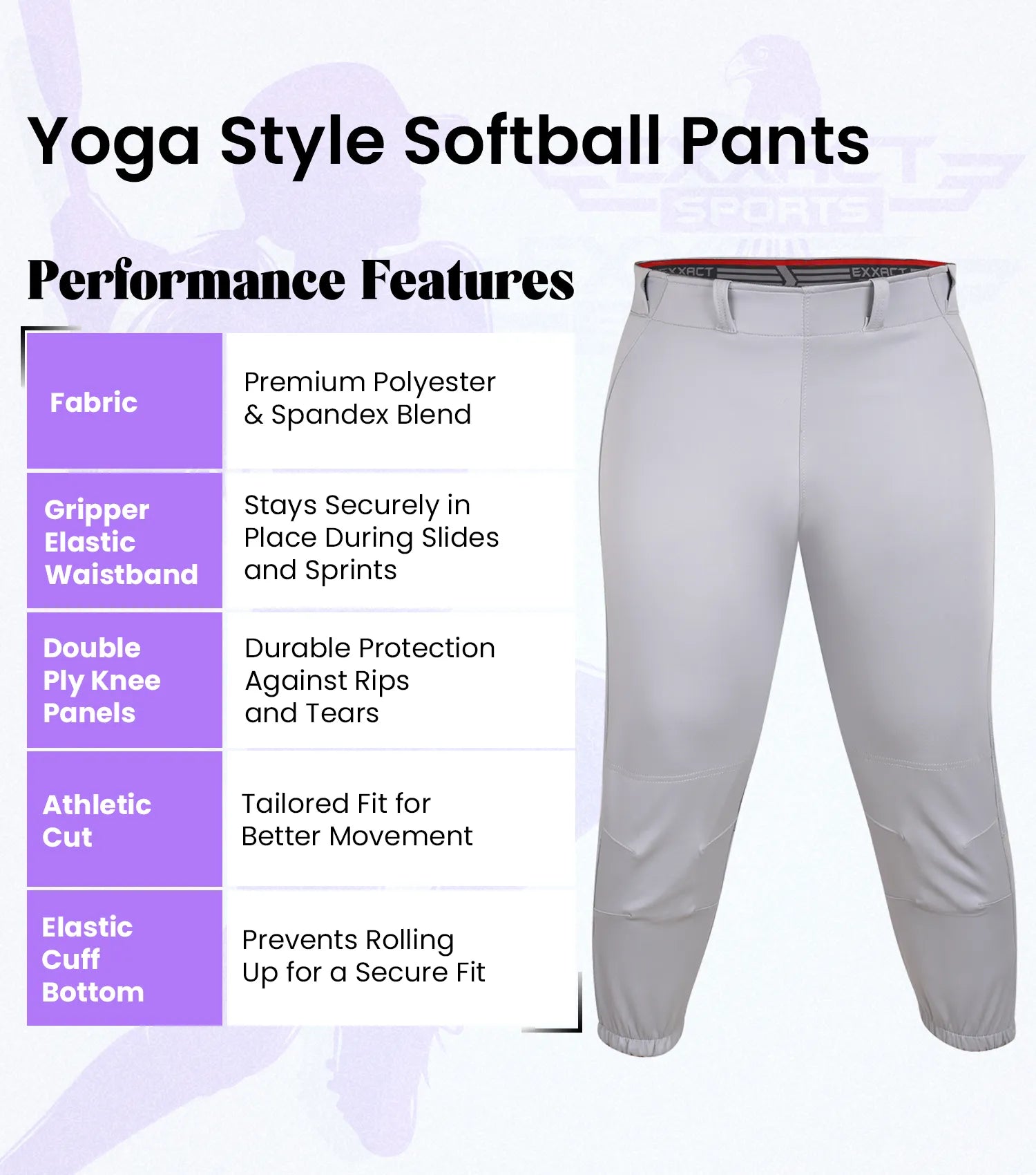 Yoga/Knicker Style Softball Pants For Women (Gray)