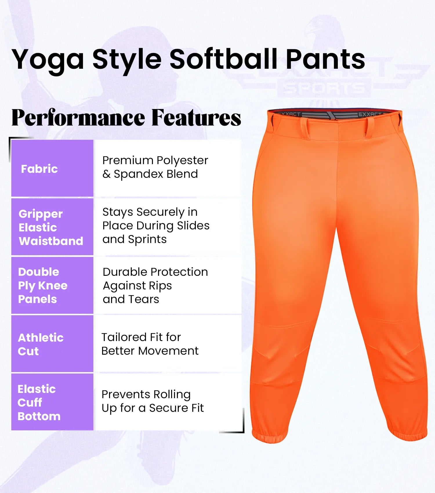 Yoga/Knicker Style Softball Pants For Women (Orange)