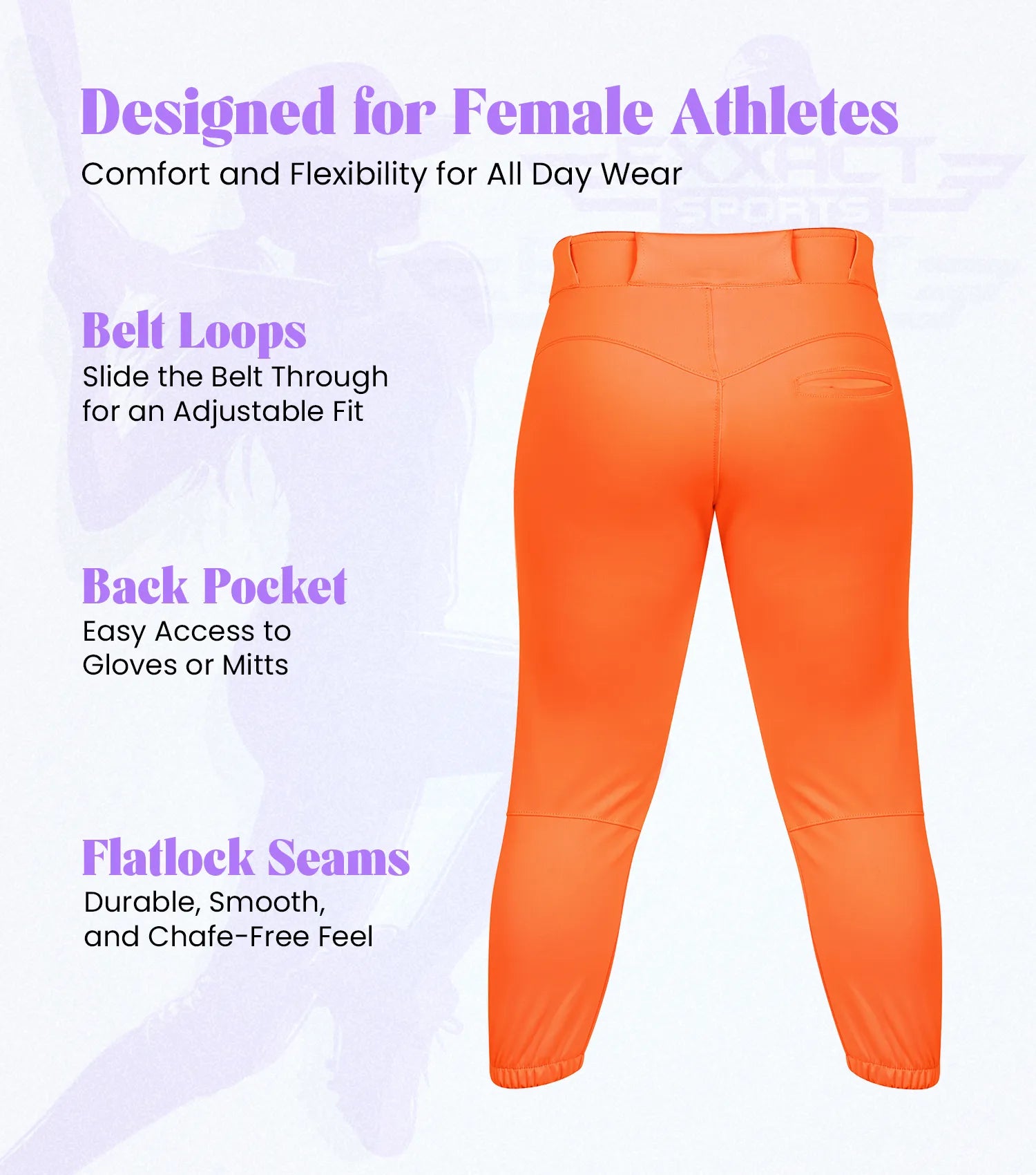 Knicker/Yoga Style Softball Pants For Girls (Orange)