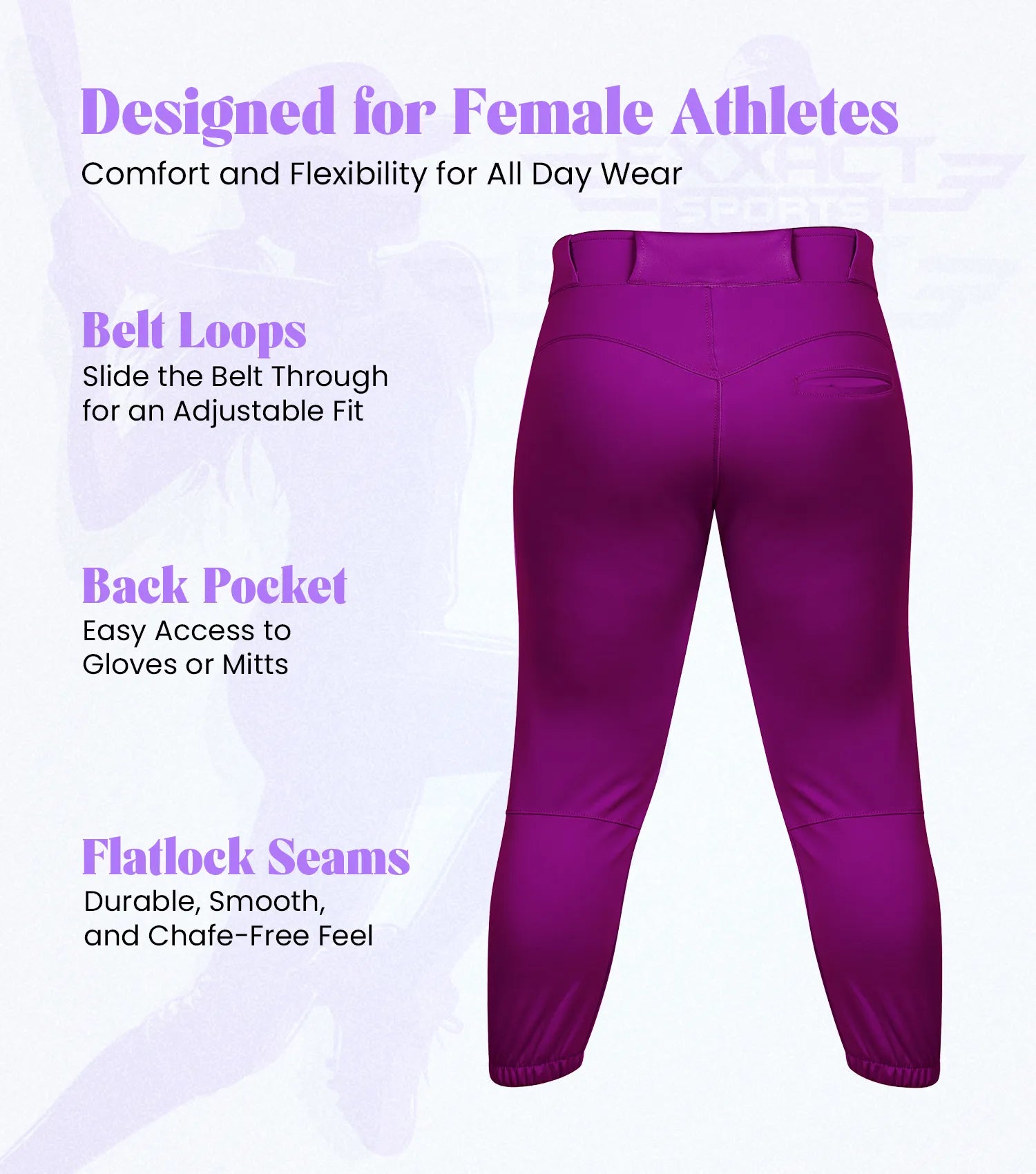 Yoga/Knicker Style Softball Pants For Women (Purple)