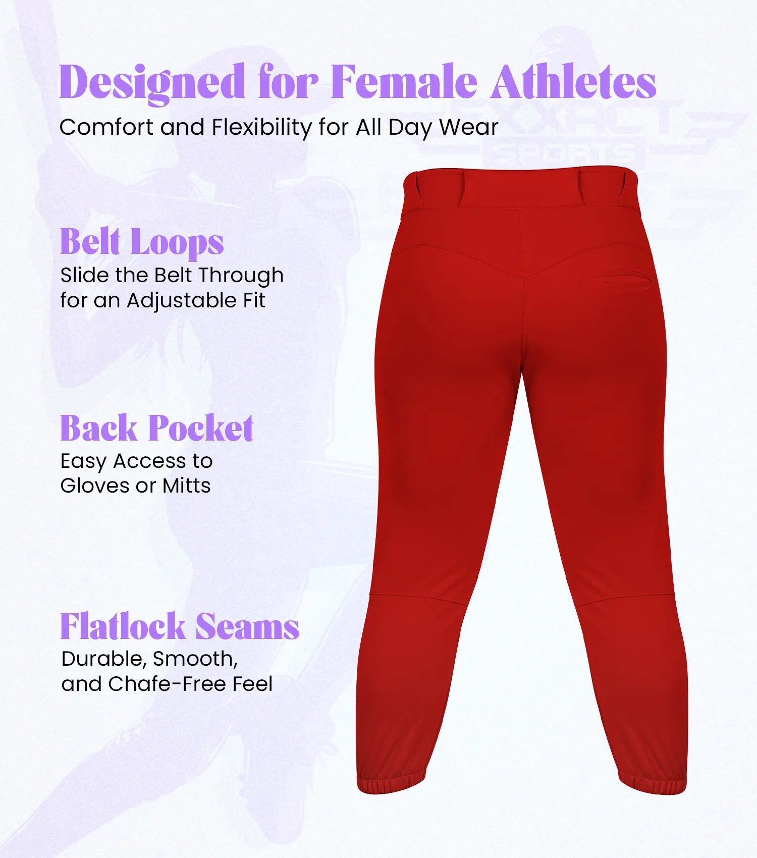 Yoga/Knicker Style Softball Pants For Women (Red)