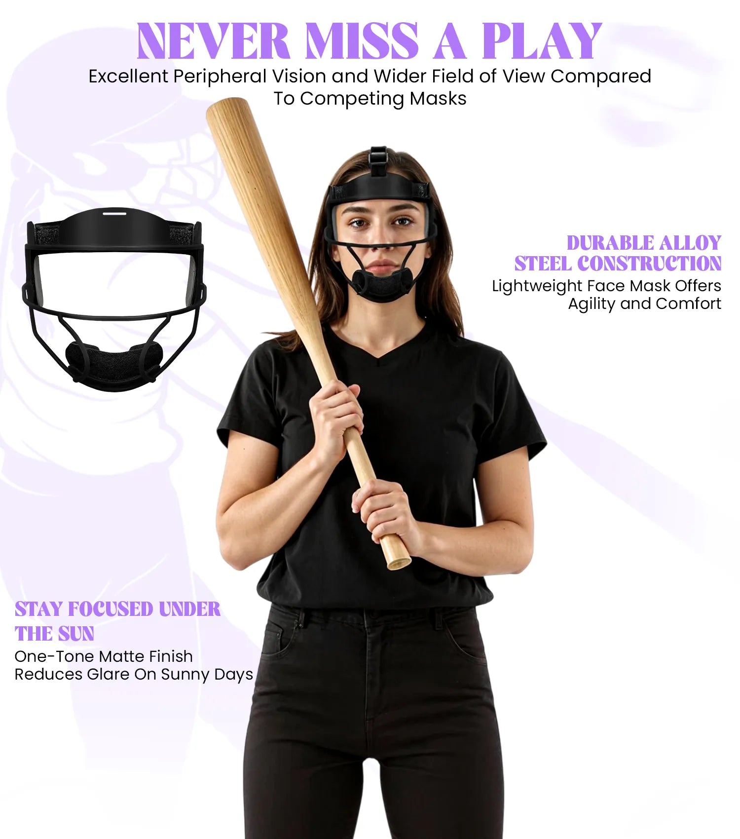 Lightweight Softball Face Mask, Protective Fielders Mask Black