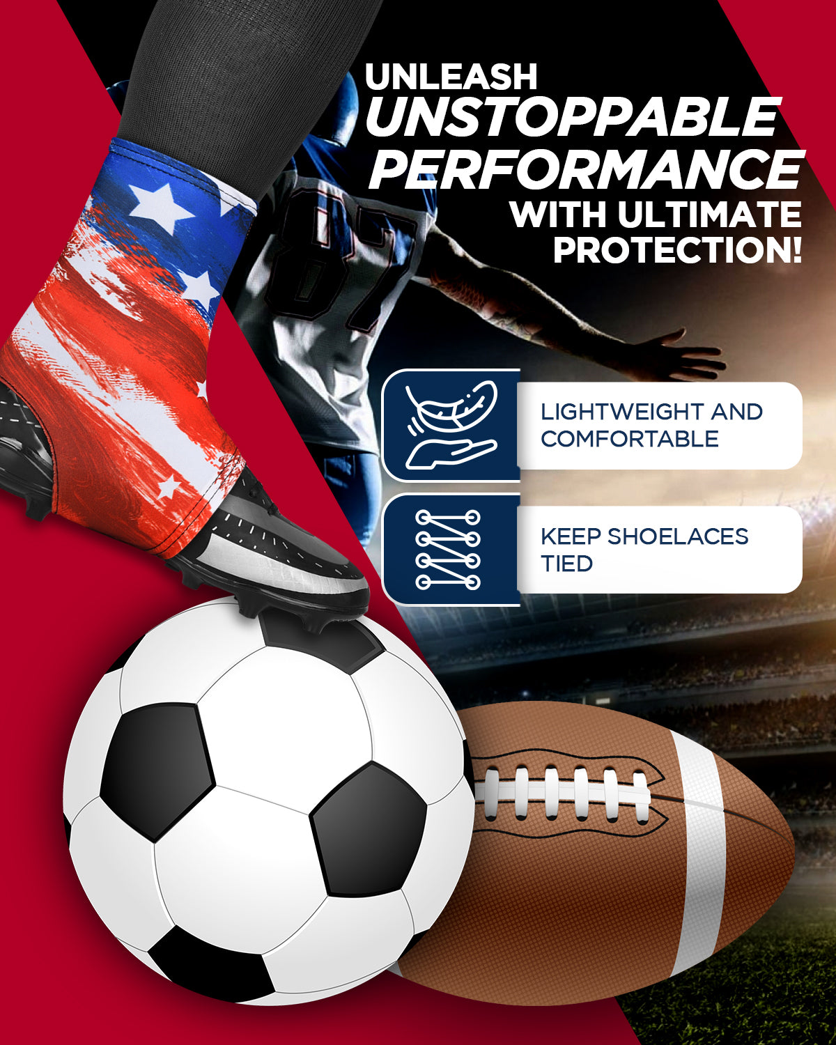 Spats Cleat Men & Boys Football Covers Bruashy Usa Flag