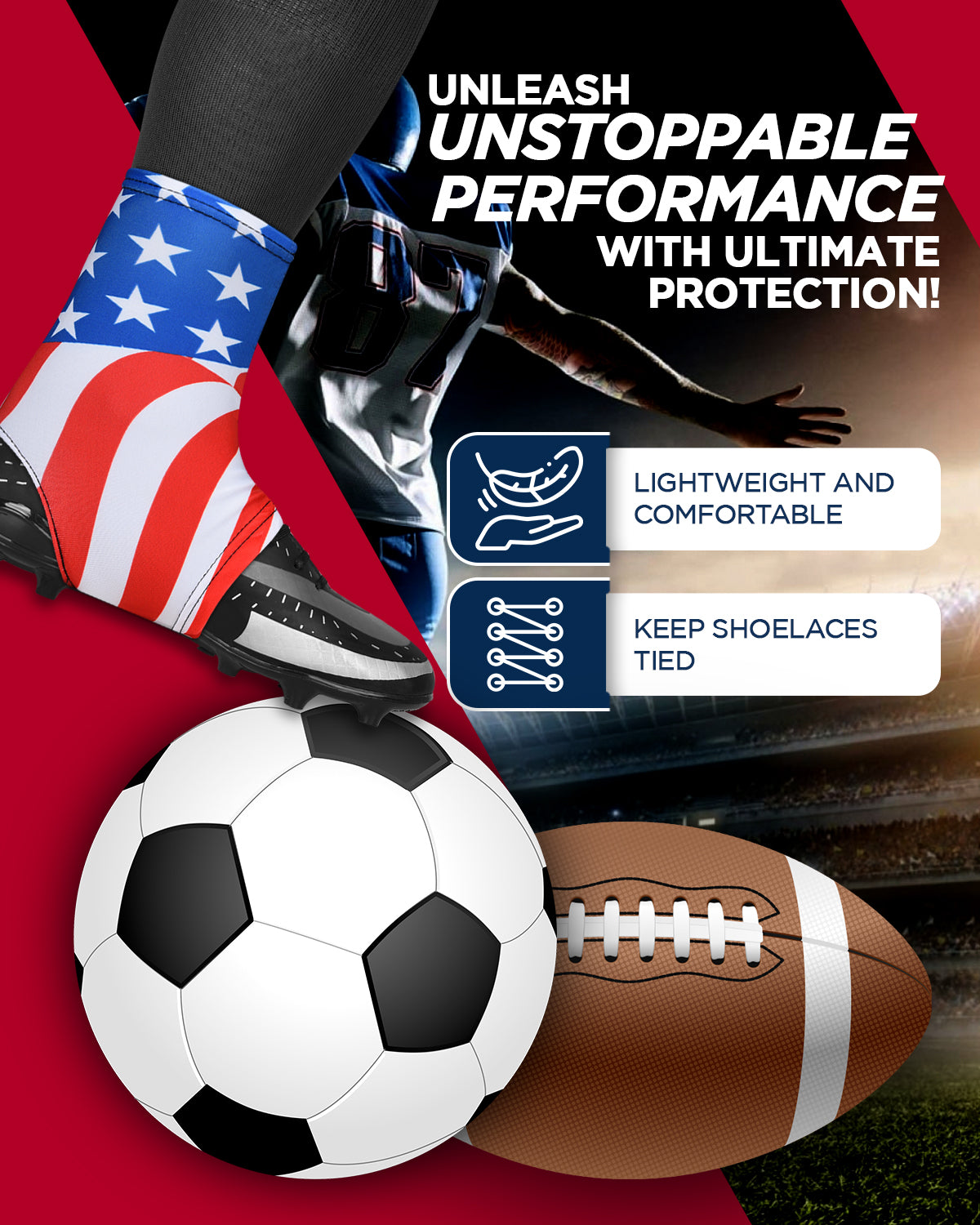 Spats Cleat Men & Boys Football Covers usa Flag