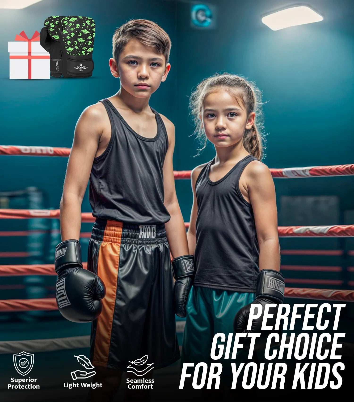 Kids Printed Knockout Boxing Gloves with Padded Protection Alien