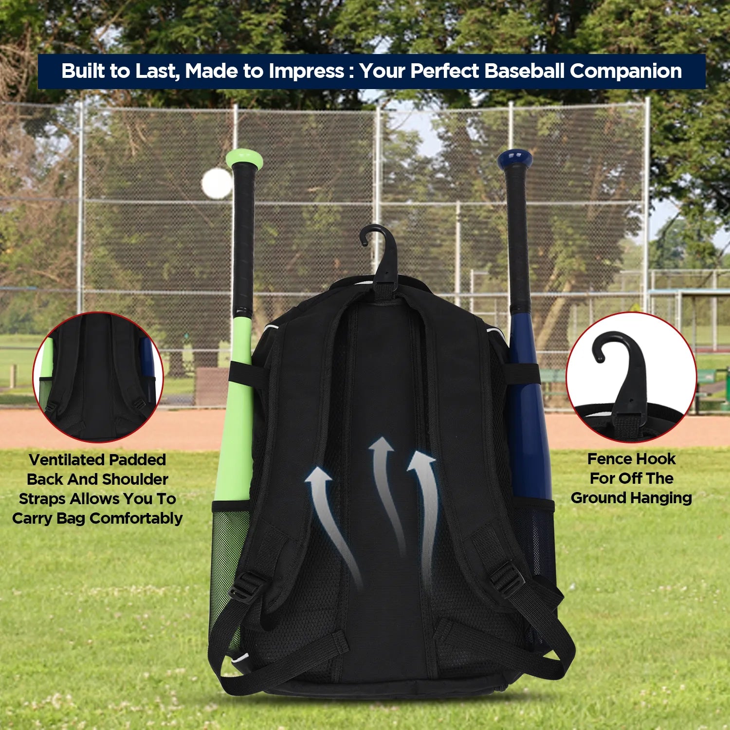 Black Baseball Bat Bag with Seperate Cleats Compartment