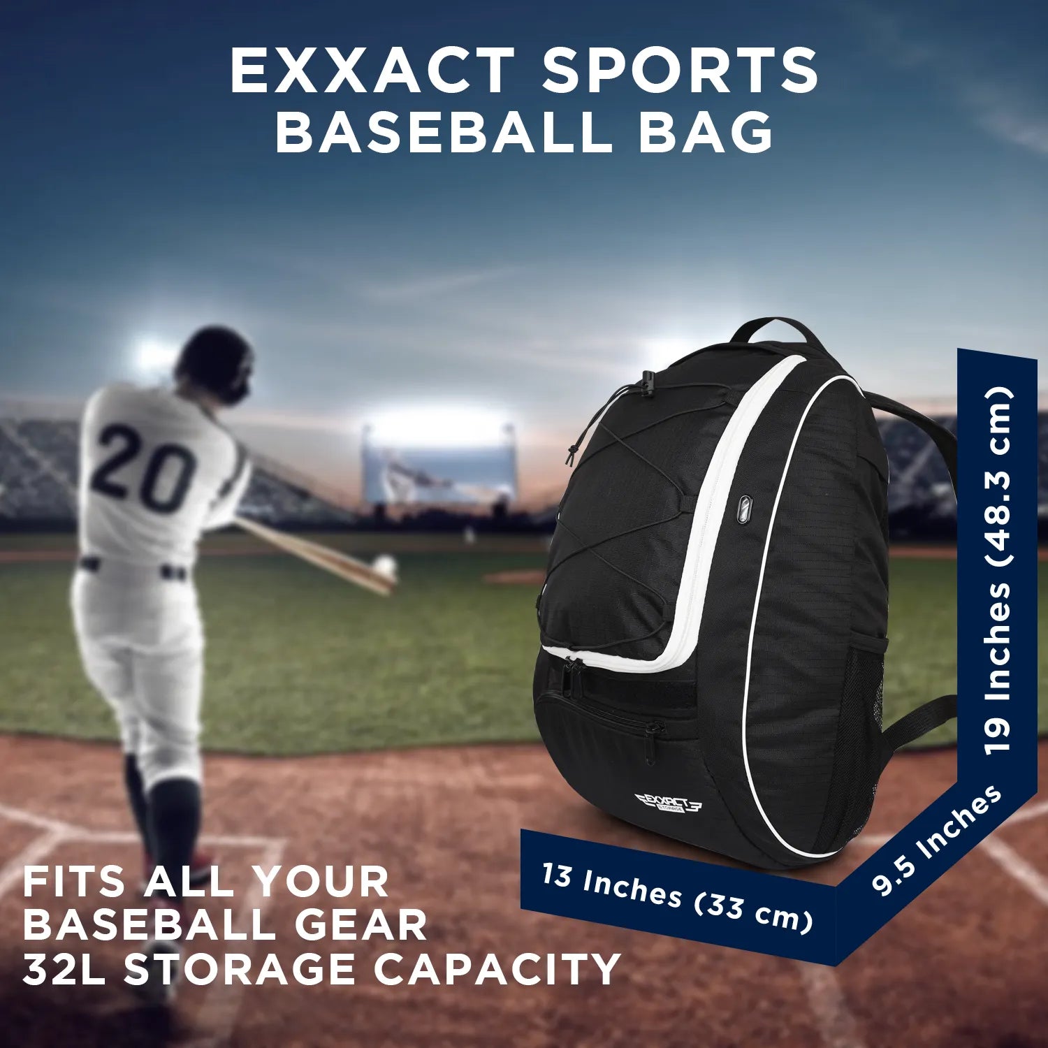 Black Baseball Bat Bag with Seperate Cleats Compartment