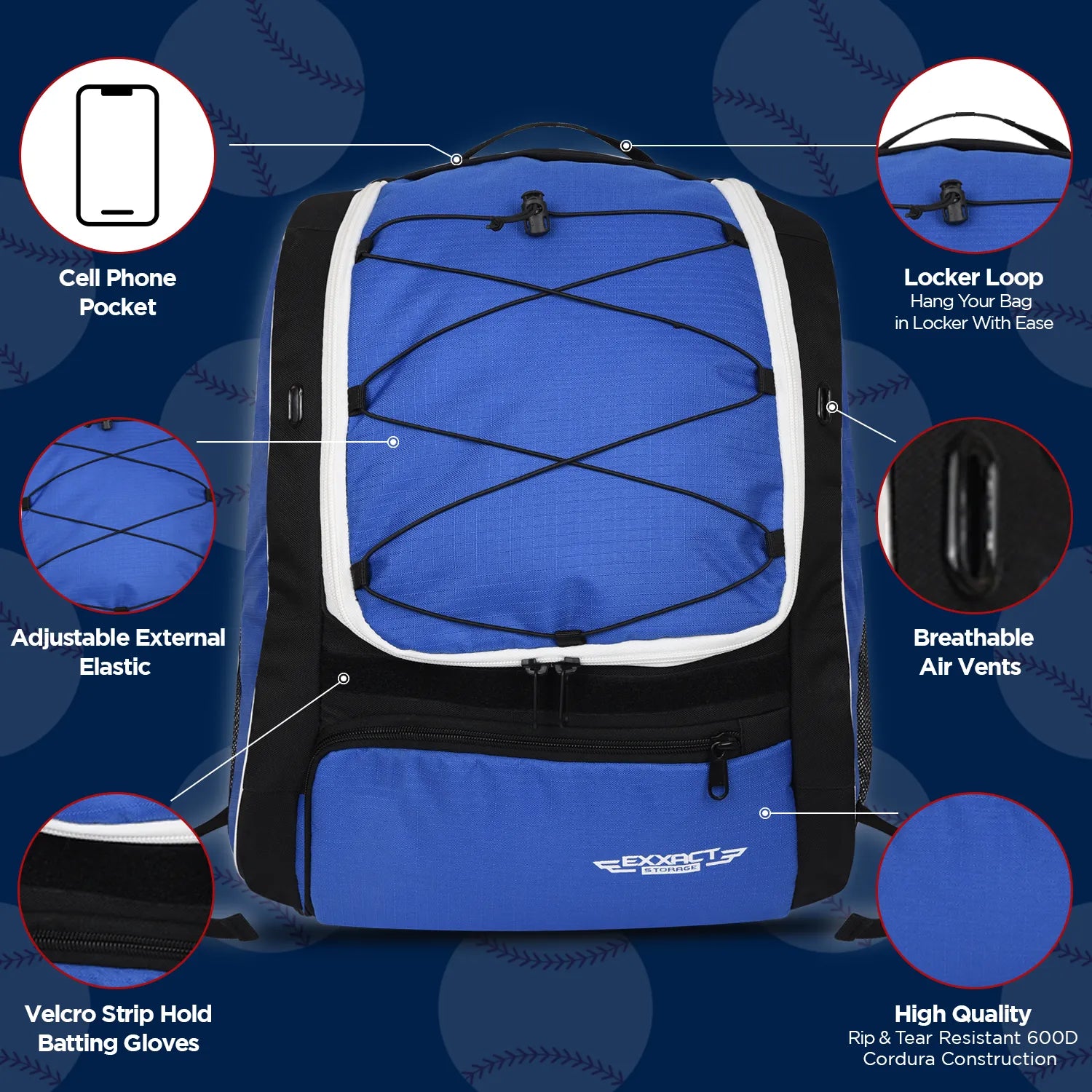 Royal Blue Baseball Bat Bag with Seperate Cleats Compartment