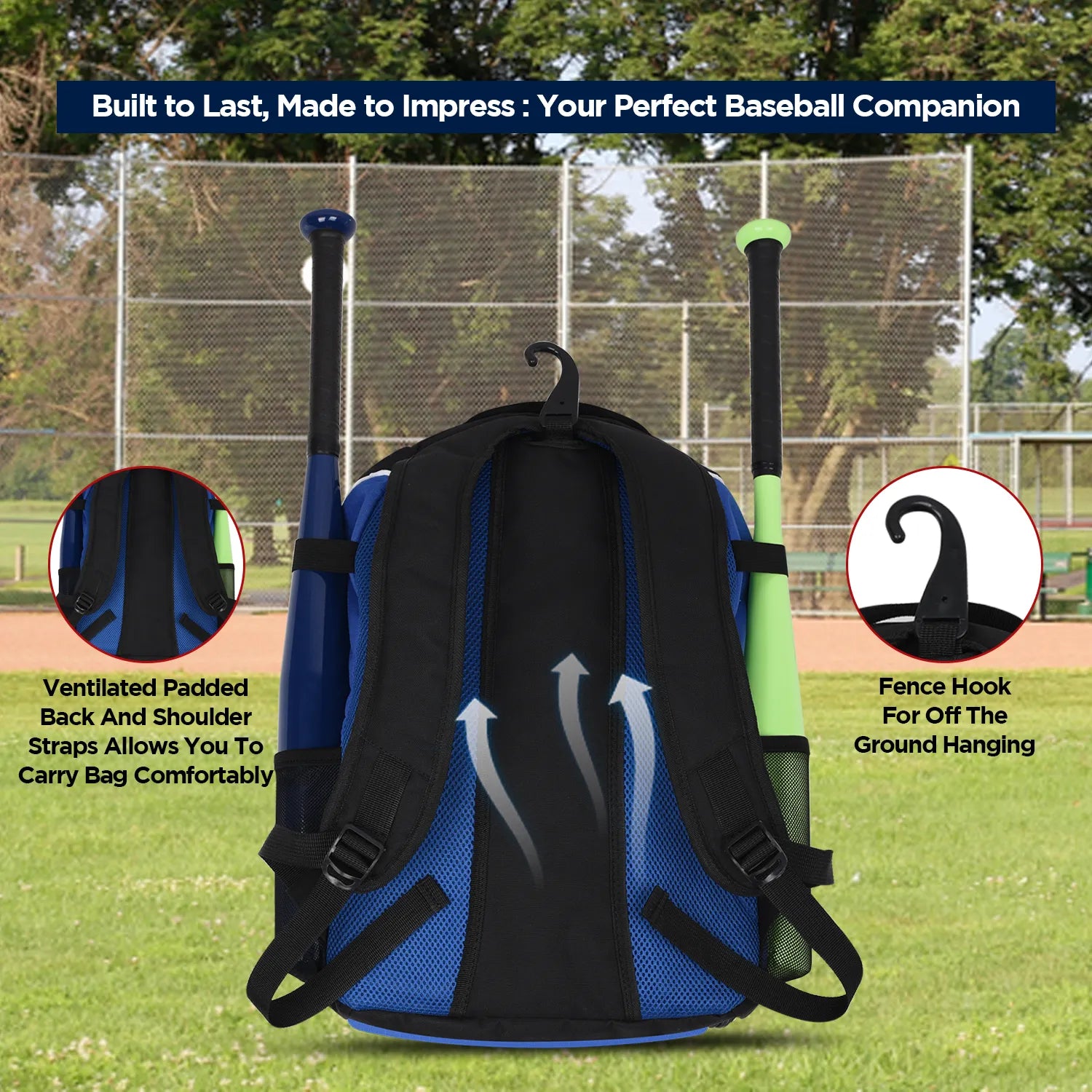 Royal Blue Baseball Bat Bag with Seperate Cleats Compartment