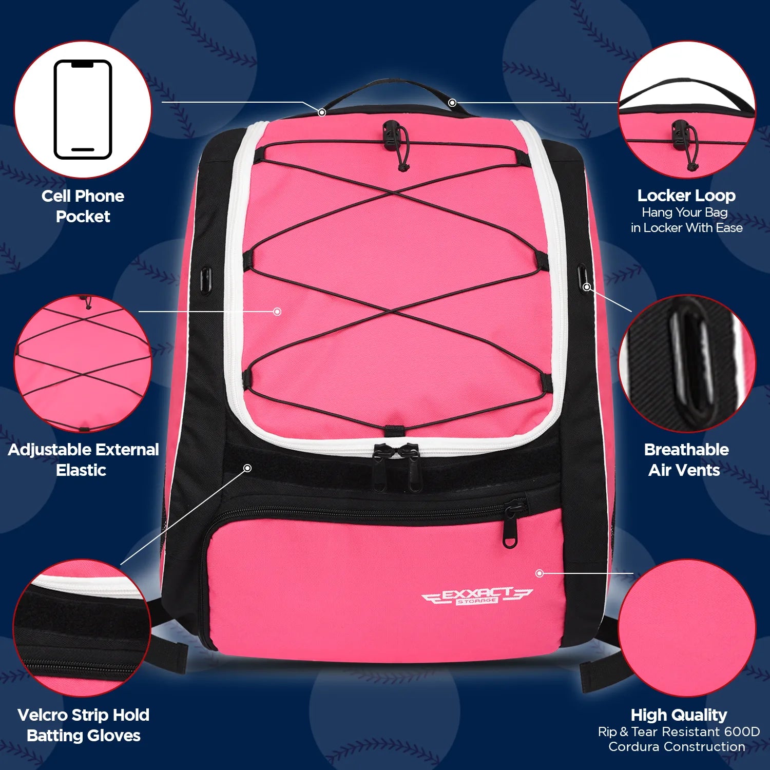 Pink Baseball Bat Bag with Seperate Cleats Compartment