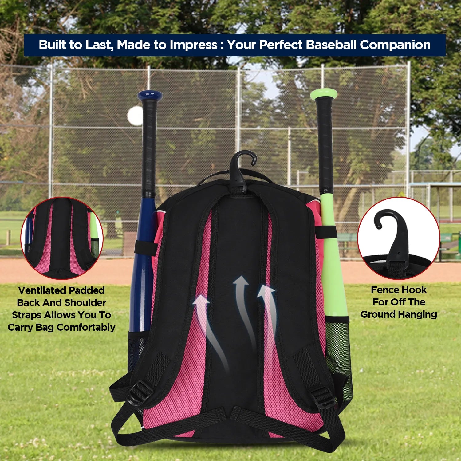 Pink Baseball Bat Bag with Seperate Cleats Compartment